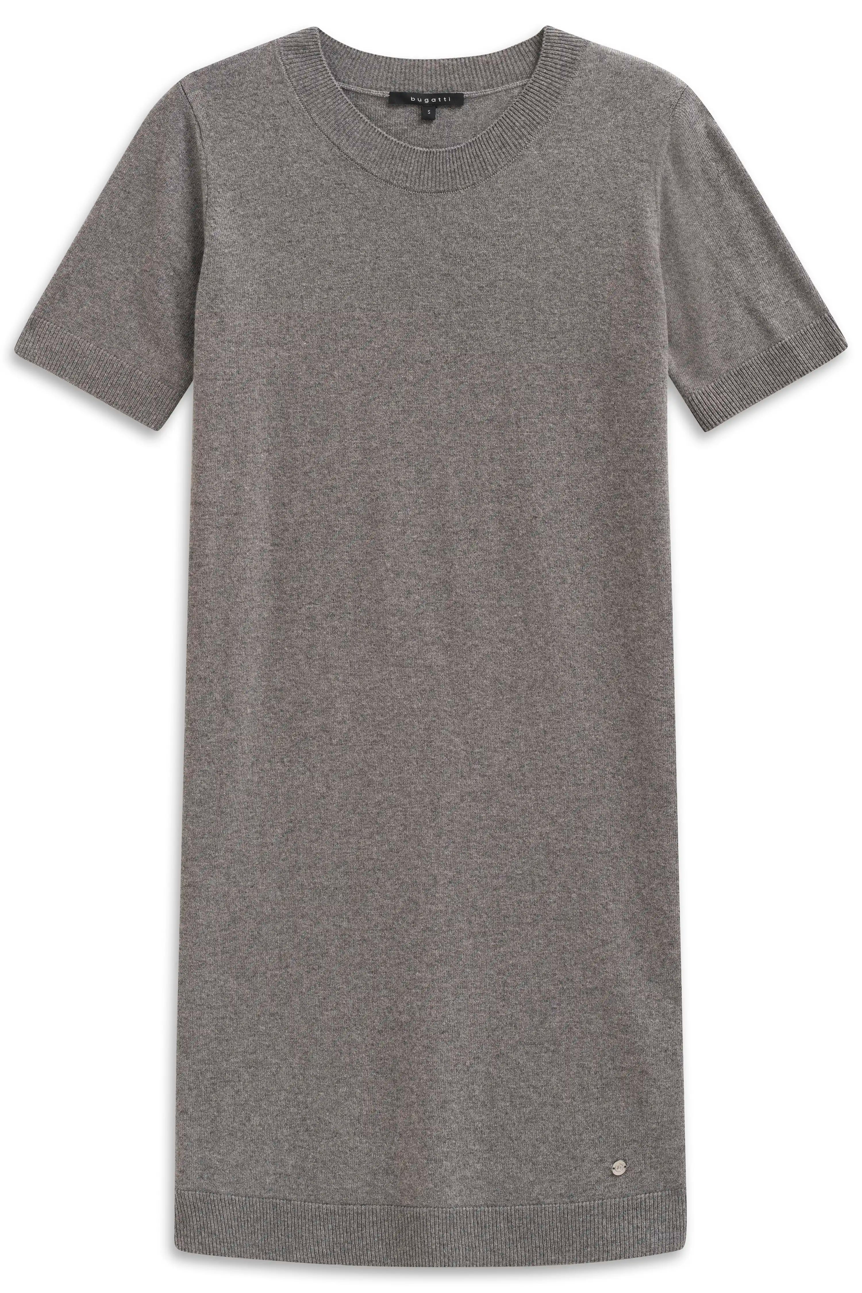 Gray bugatti knit dress with short sleeves in a casual style.