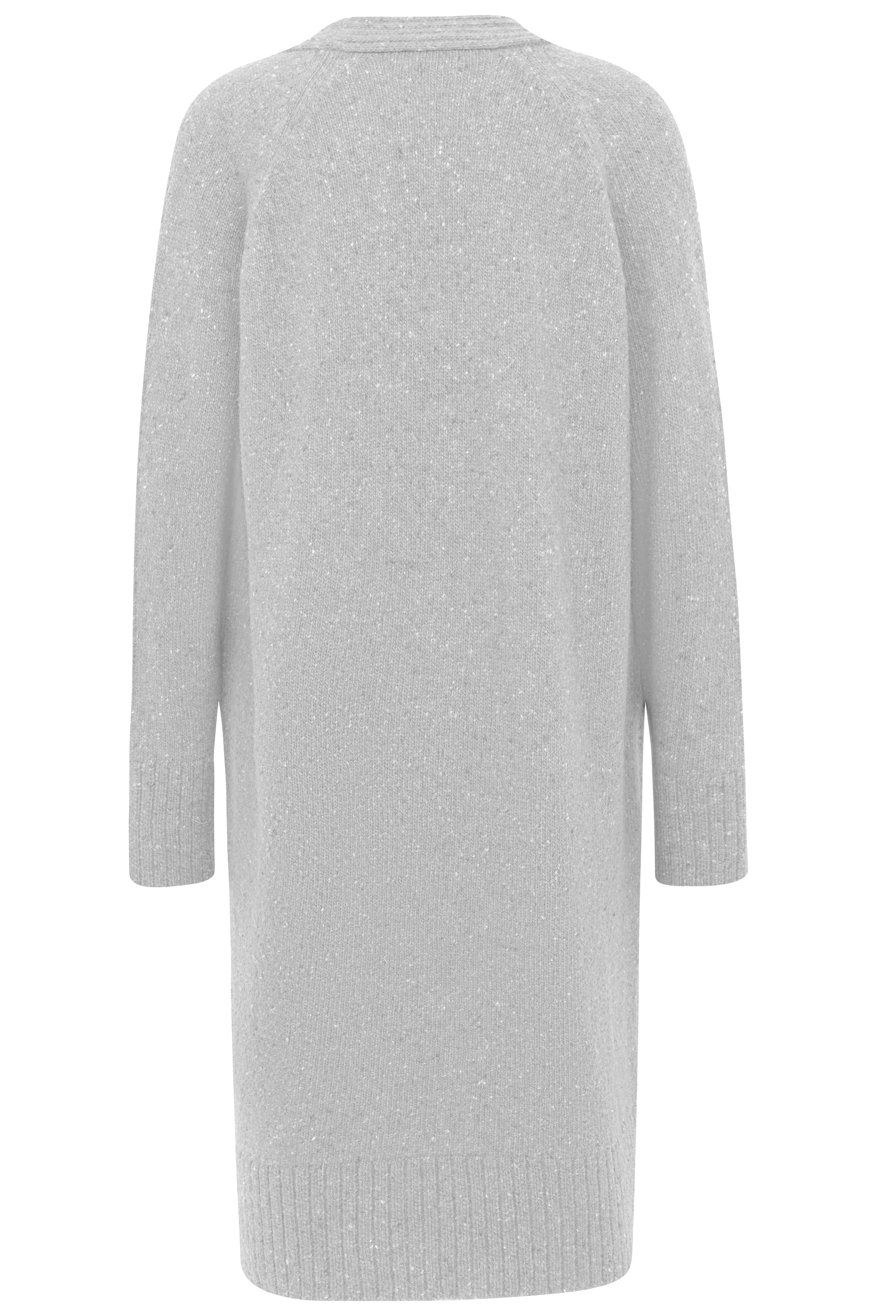 Grauer bugatti Strickmantel, leger, Rückansicht, geripptes Design, stilvoll und zeitlos.