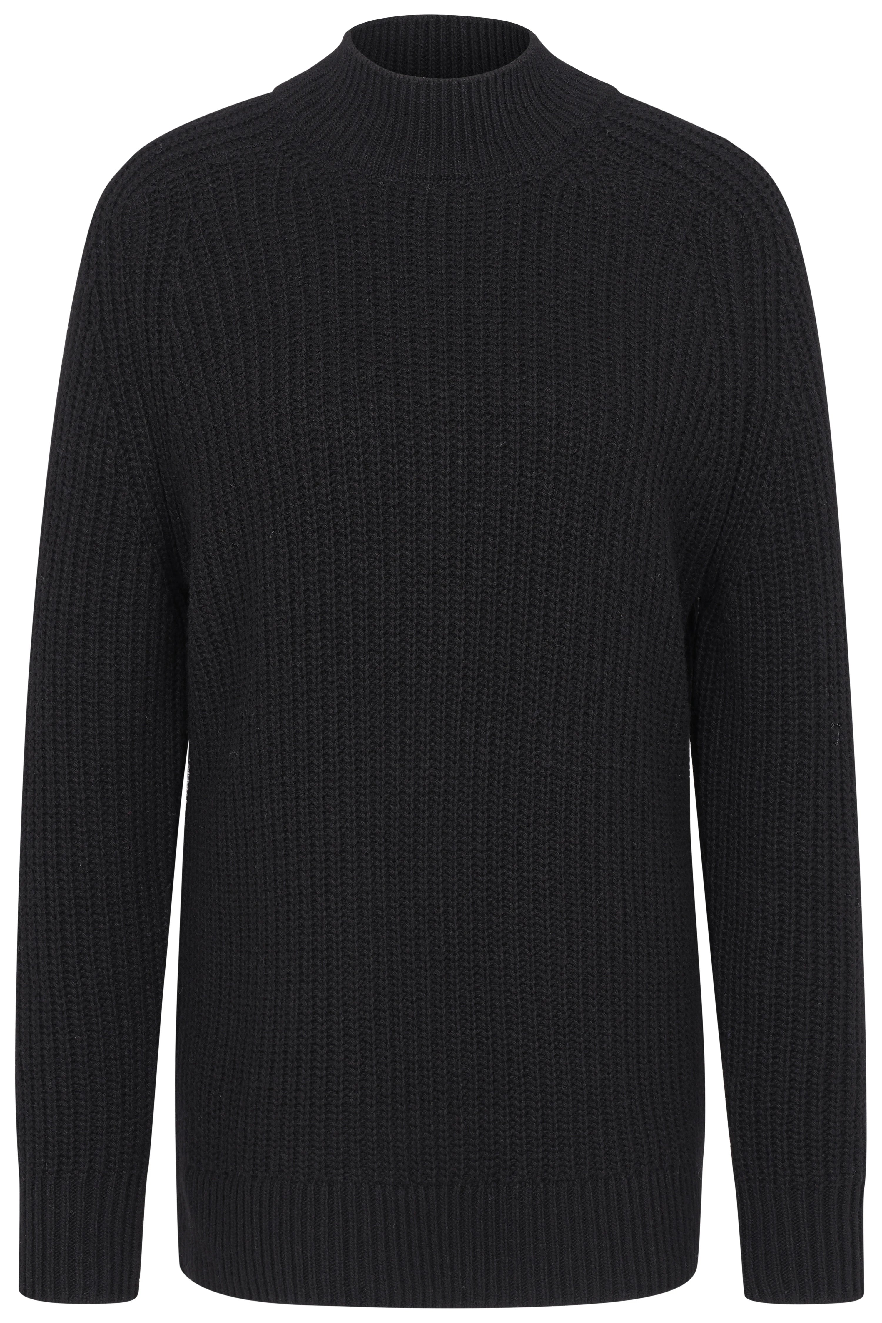 Schwarzer bugatti Strickpullover, Büste, grobes Muster, hoher Kragen, zeitloser Stil.