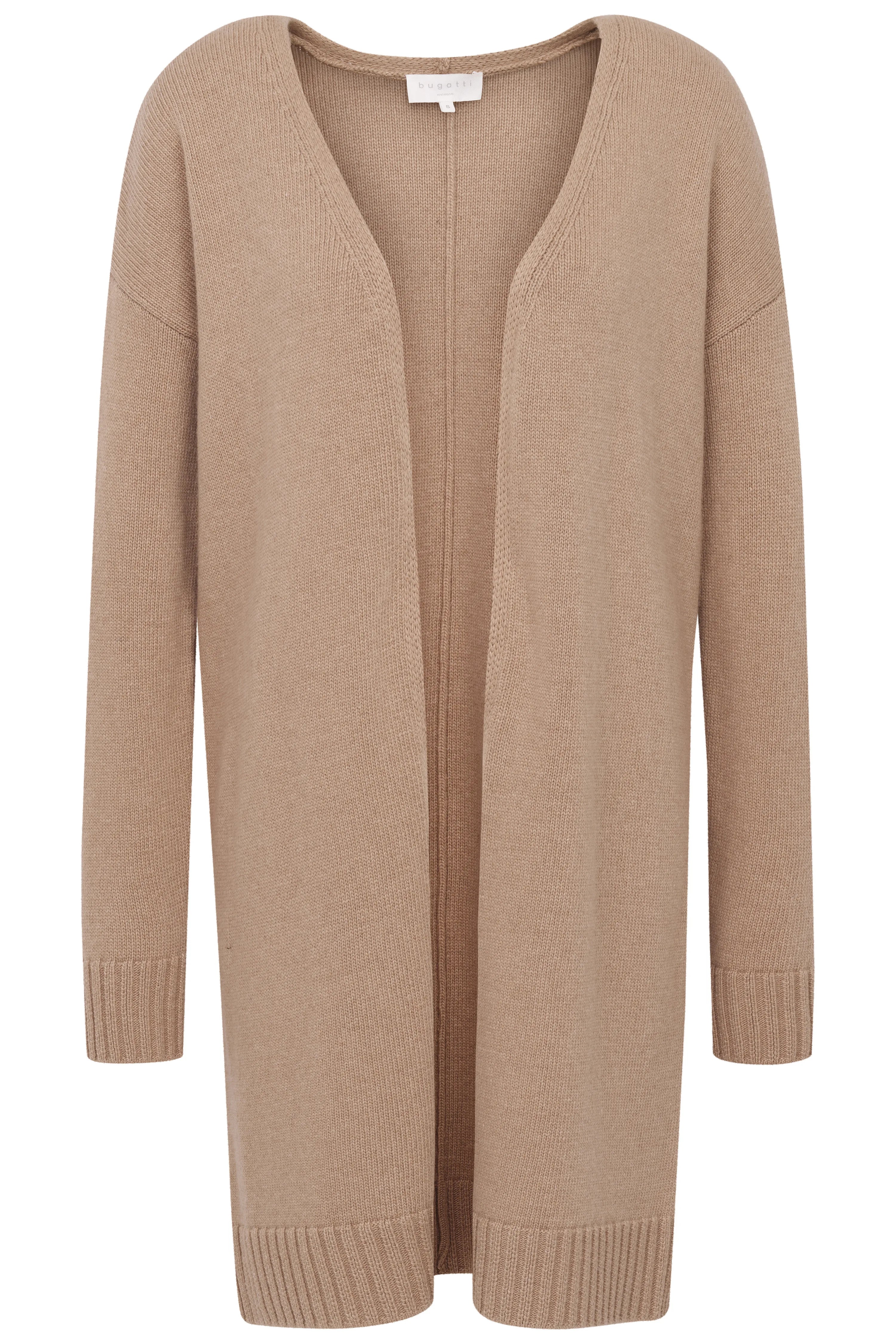 Beige bugatti knit cardigan, casual, front view.