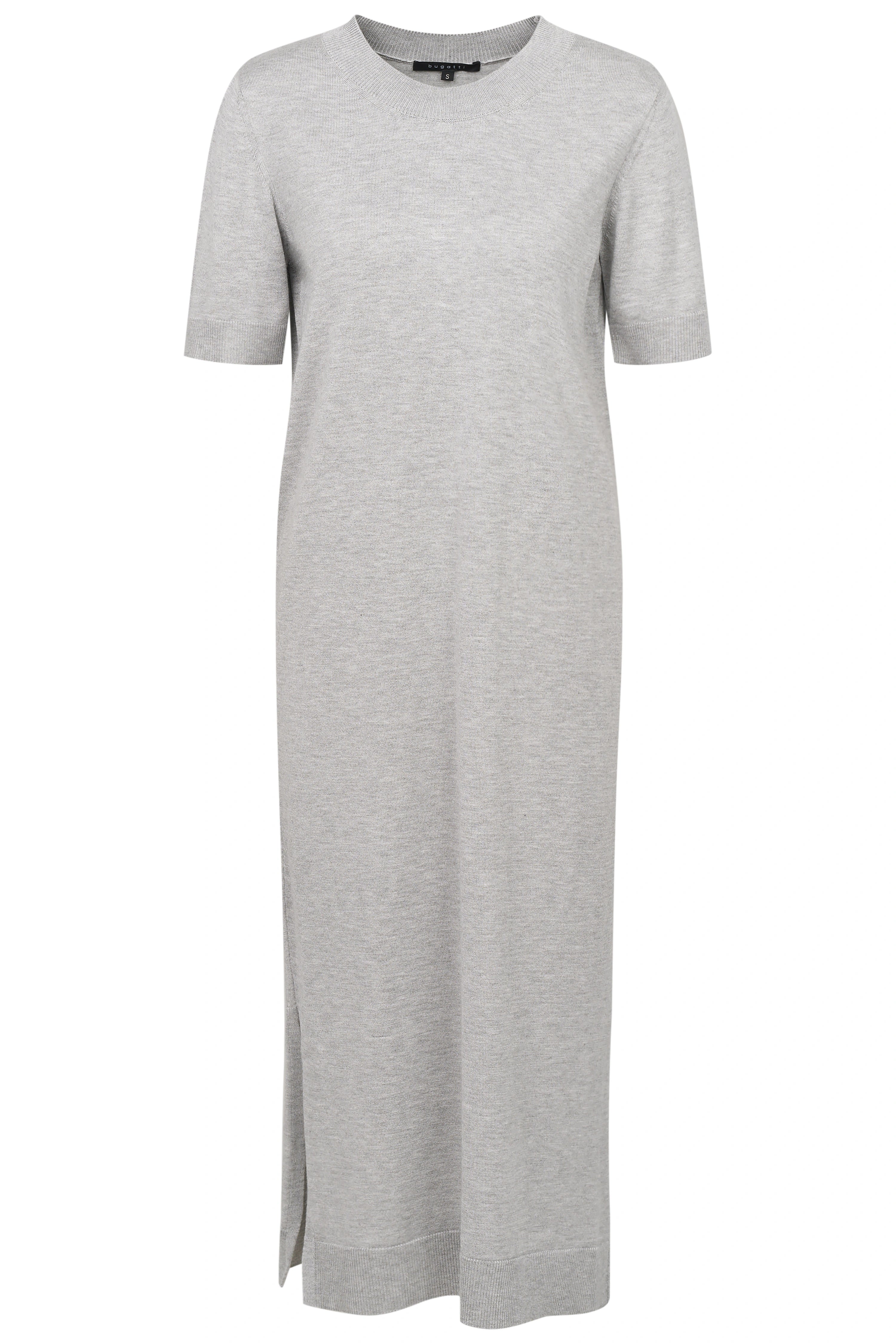 Graues bugatti Kleid, kurzärmelig, Model von hinten, leger und elegant.