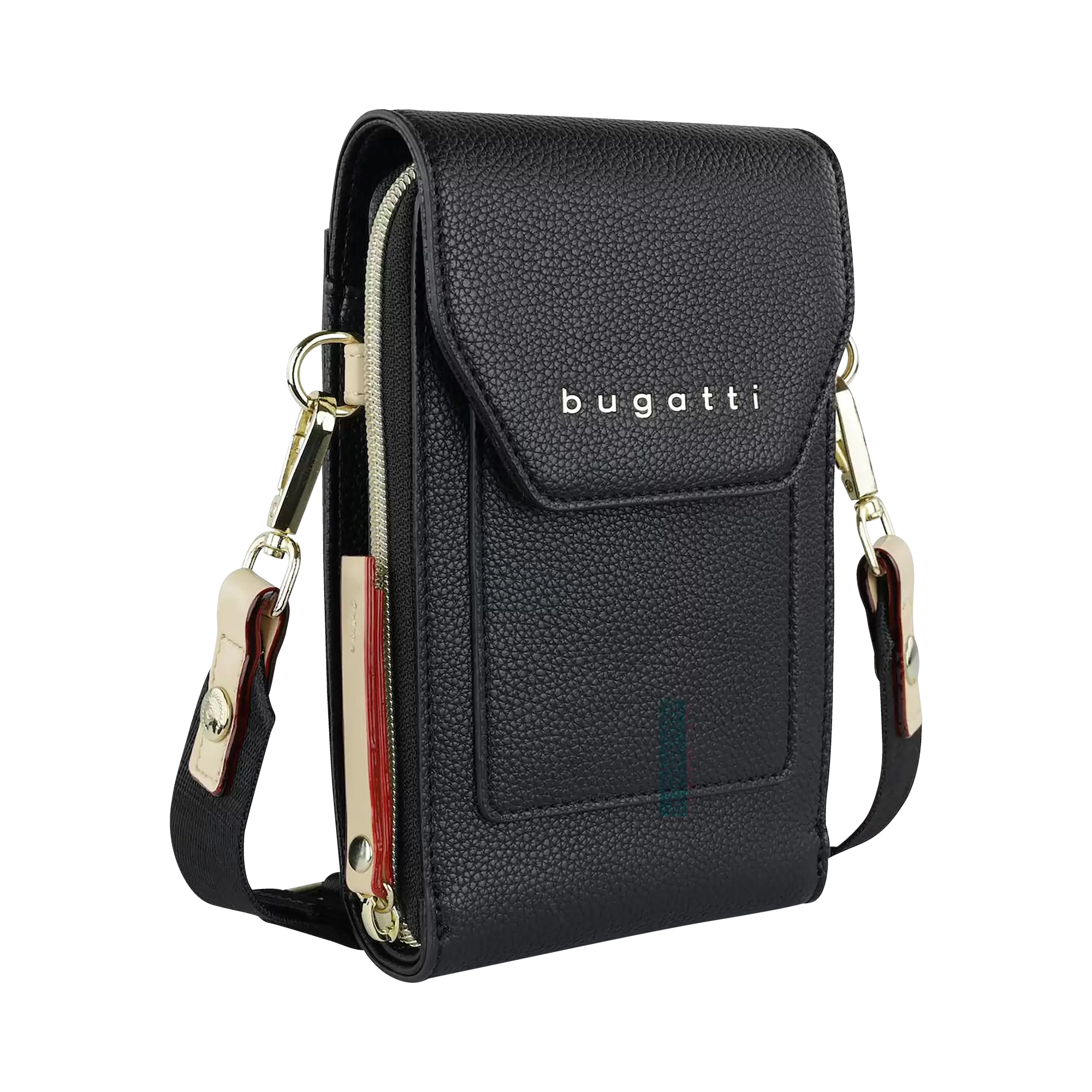 Crossover purse with a front pocket in black - View: Bust front