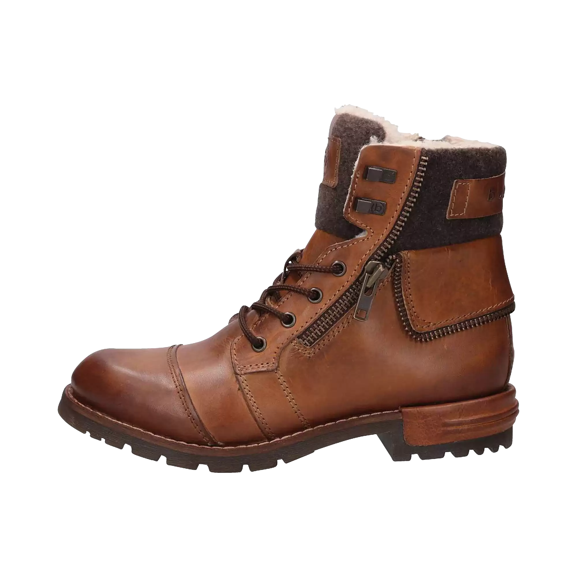 Lace-up boots with decorative zip in cognac - View: Bust front