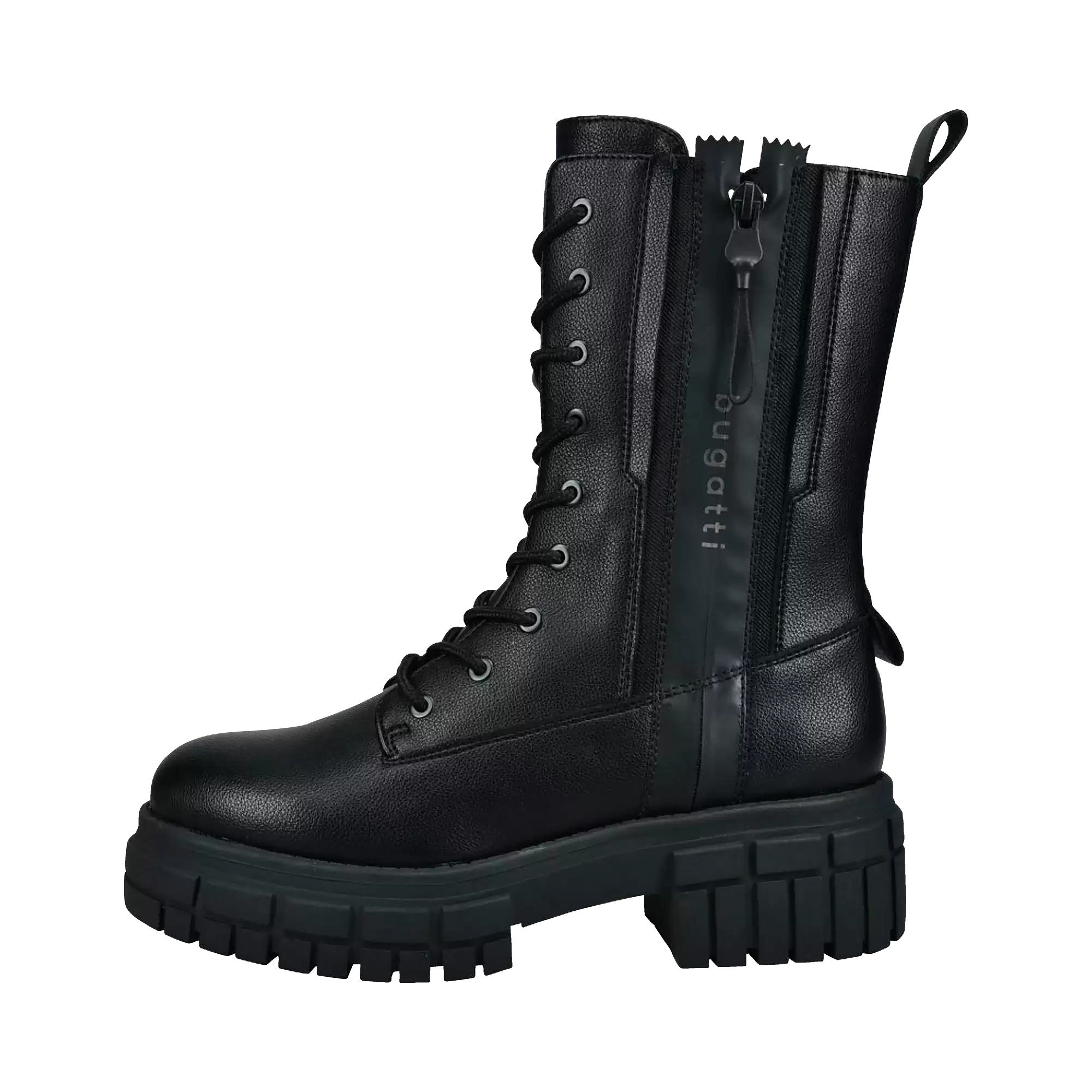 Schnürstiefel mit dicker Sohle in schwarz - Ansicht: Büste Front