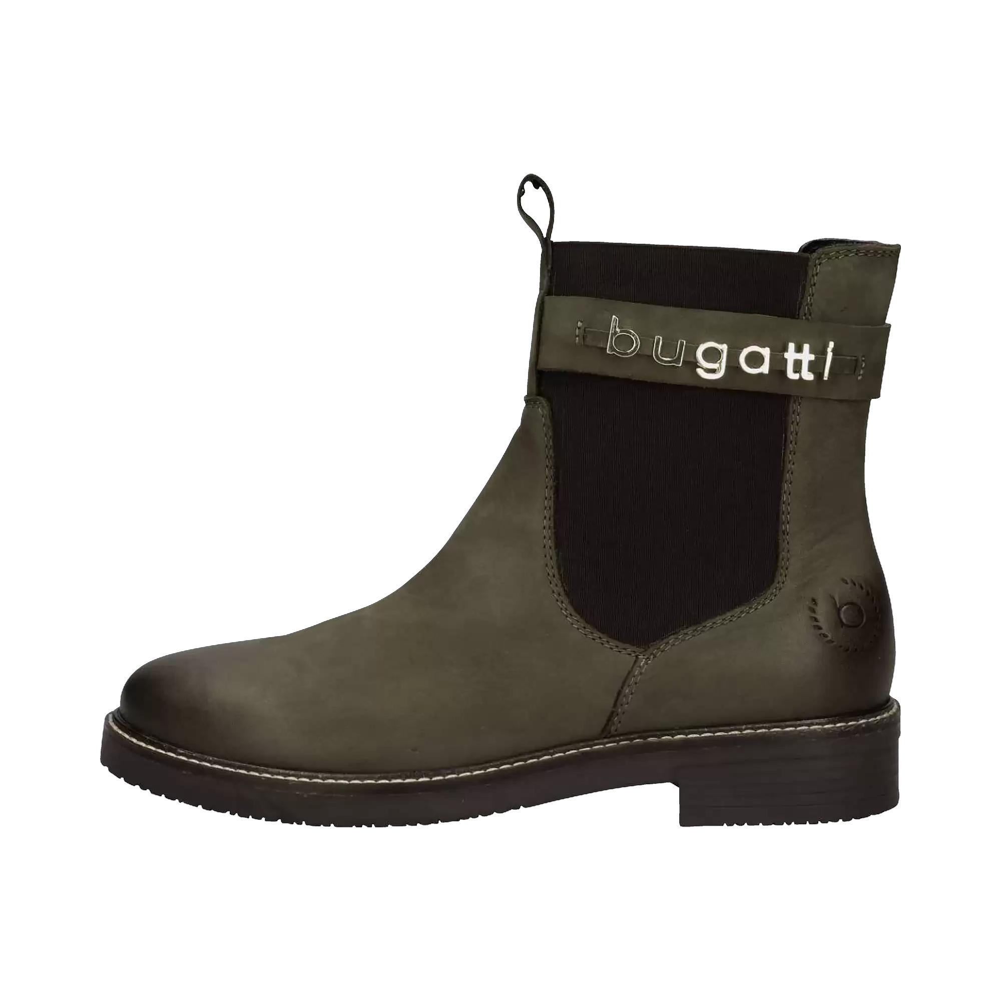 Stiefel mit metallic bugatti Schriftzug in moos - Ansicht: Büste Front