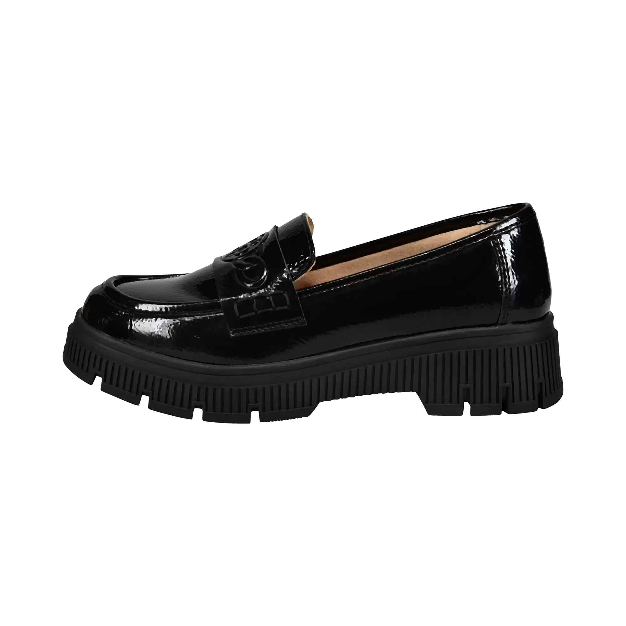 Slipper mit dicker Sohle in schwarz - Ansicht: Büste Front