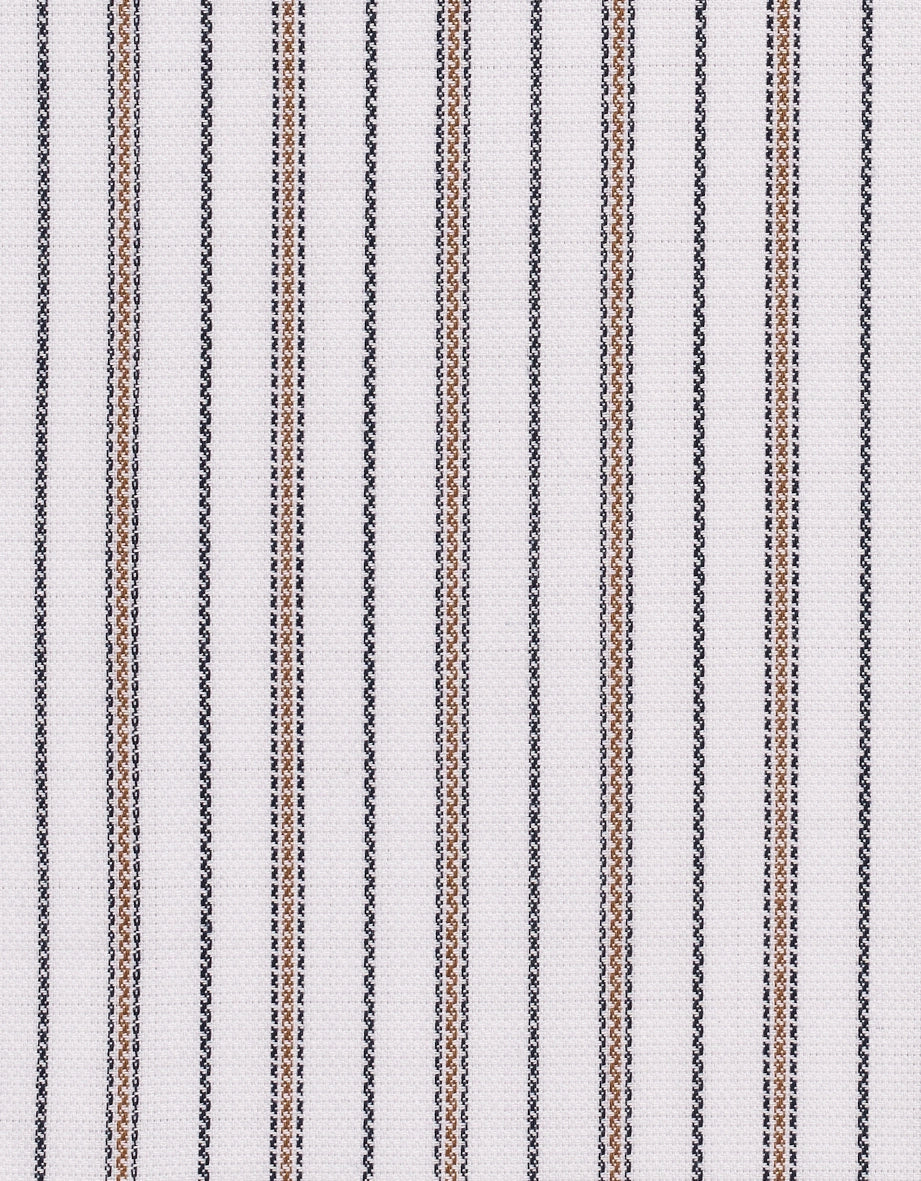 Stoffmuster mit schwarzen und braunen Streifen auf weißem Hintergrund.