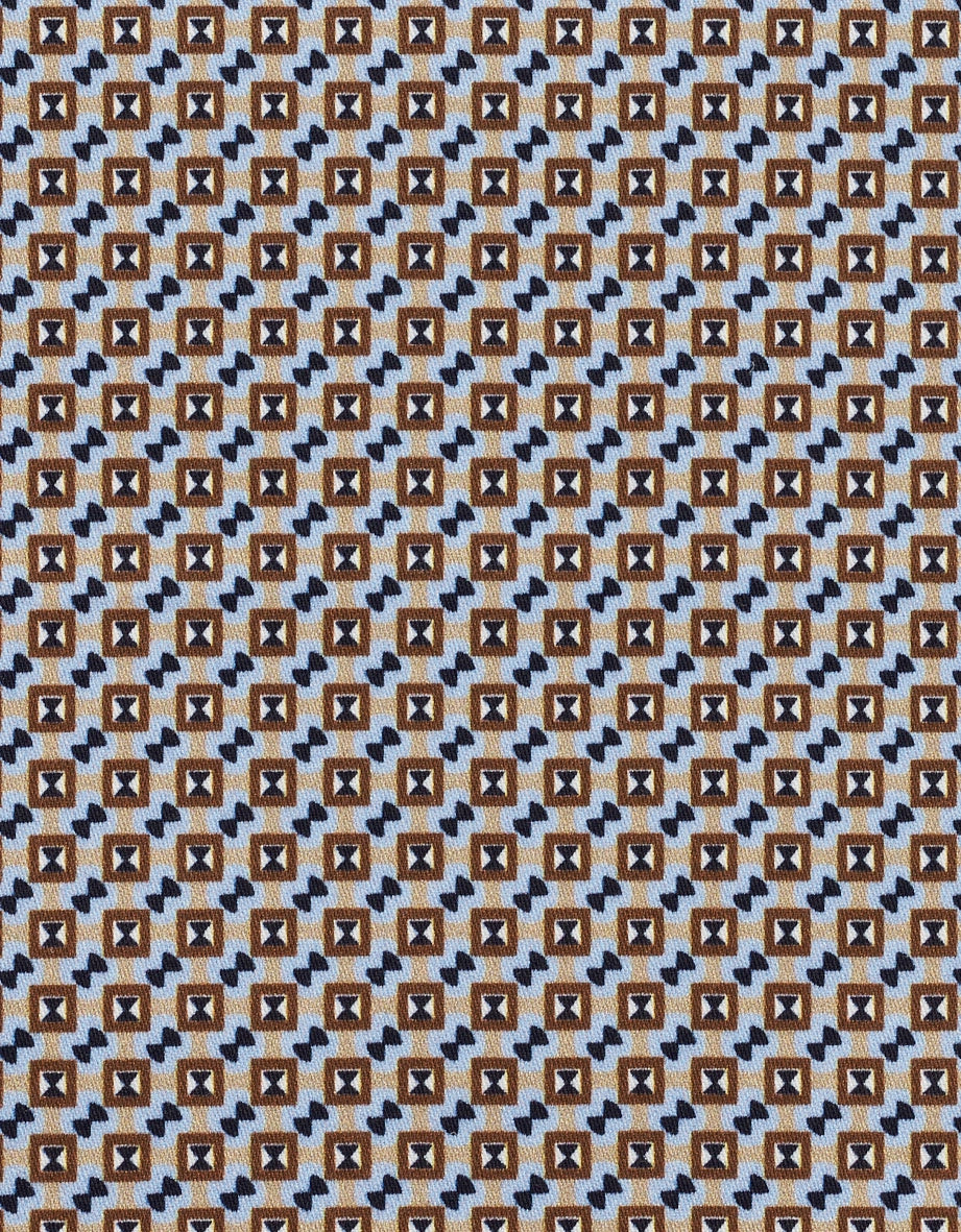 Geometrisches Muster in Braun und Blau, detailreich und stilvoll. Ideal für bugatti Outfits mit Raffinesse.