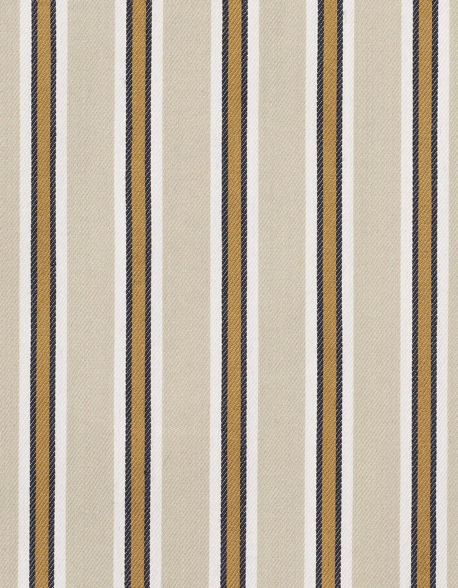 Stoffmuster mit beige, braunen und schwarzen Streifen von bugatti.