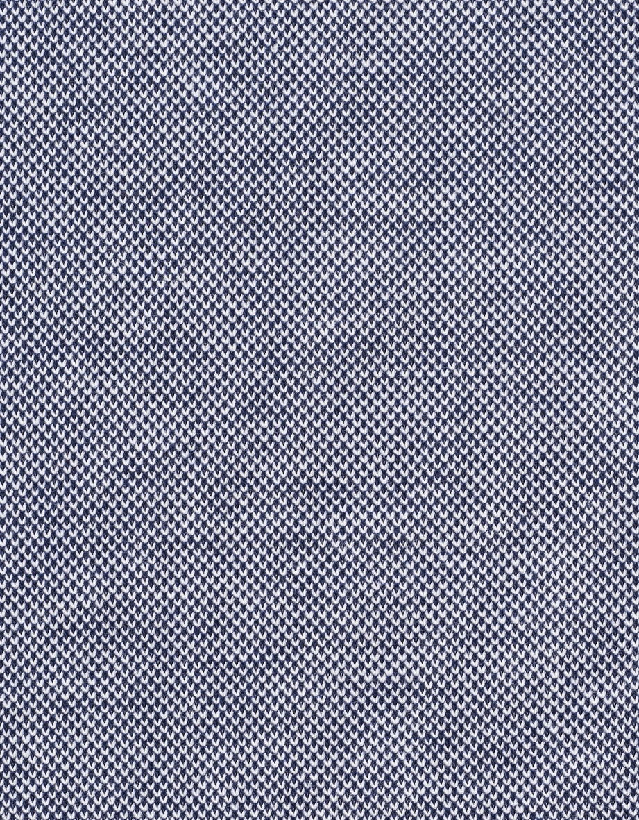 Navy patterned bugatti polo shirt, close-up, elegant design with button placket and collar.