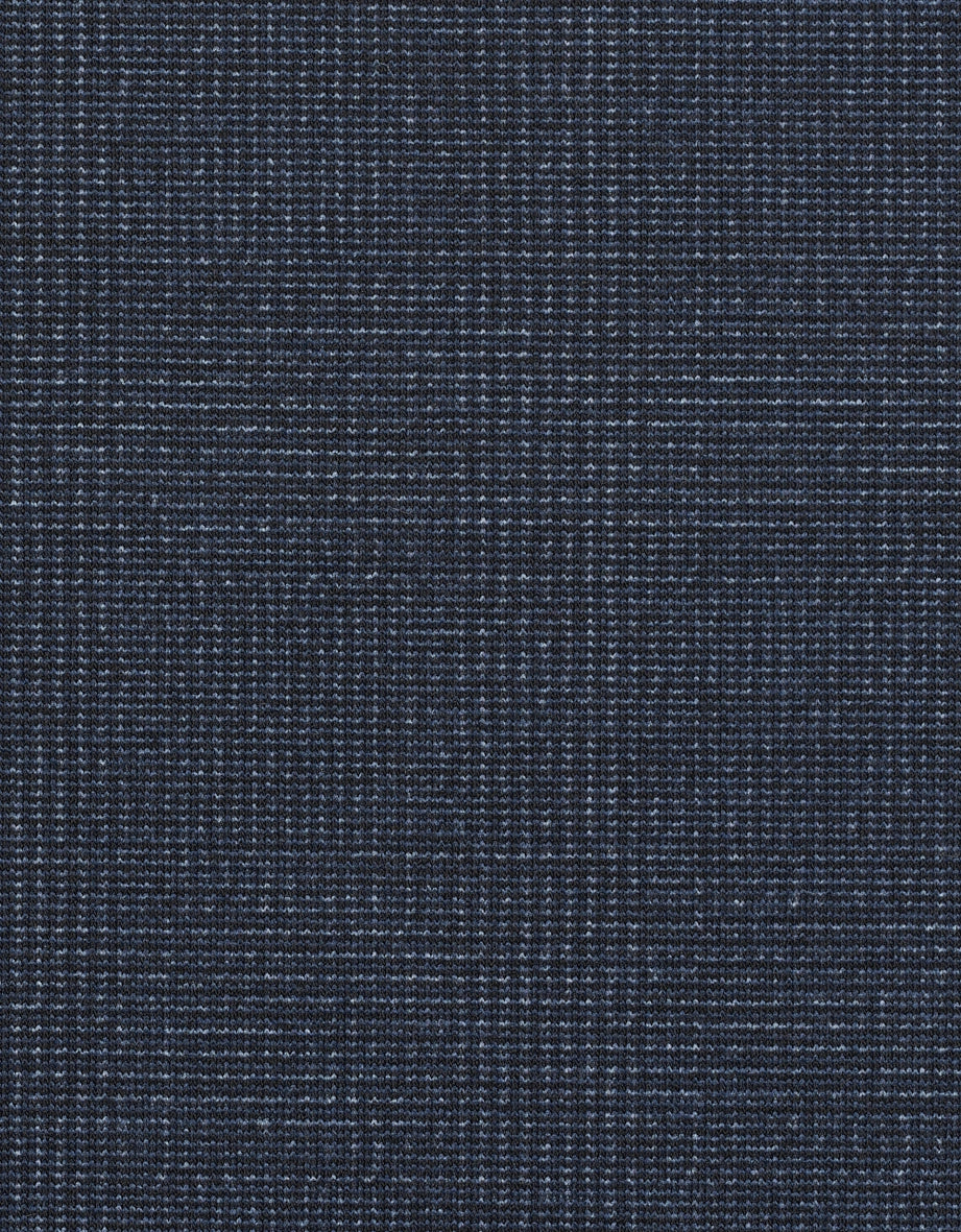 Donkerblauwe stof met fijn ruitpatroon, ideaal voor elegante bugatti pakken.