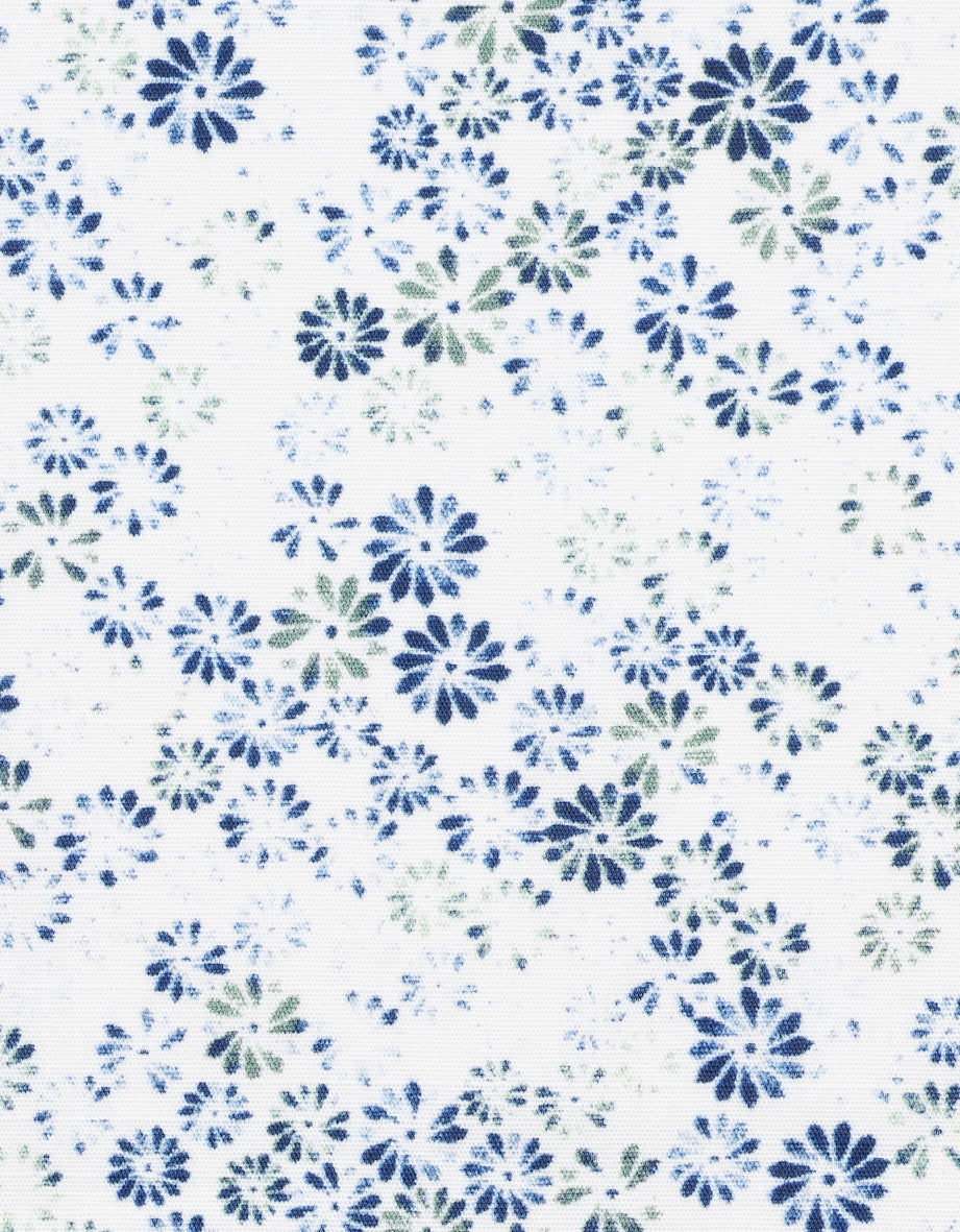 Blue and green floral pattern on white fabric by bugatti, inspired by Italian elegance.
