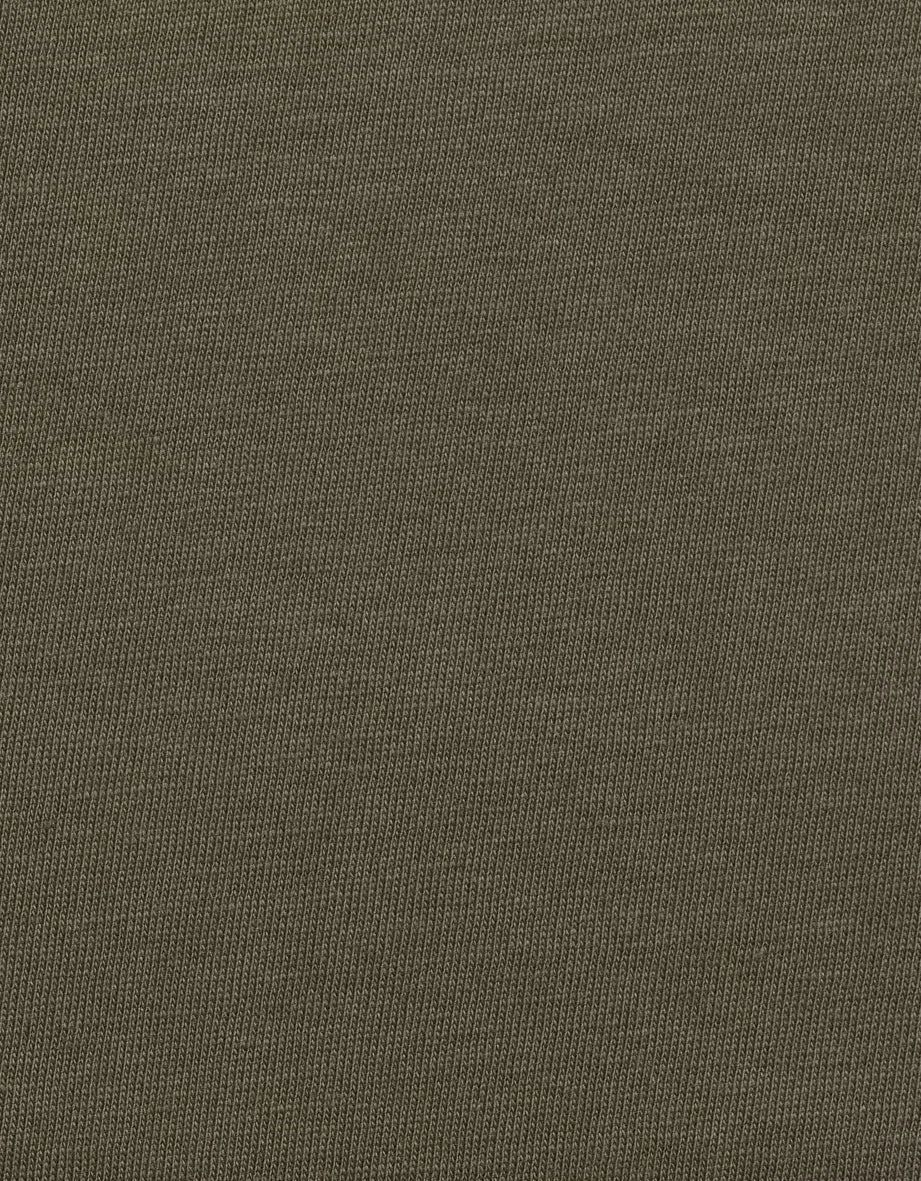 Olive green knitted fabric with fine ribbed texture, close-up view.