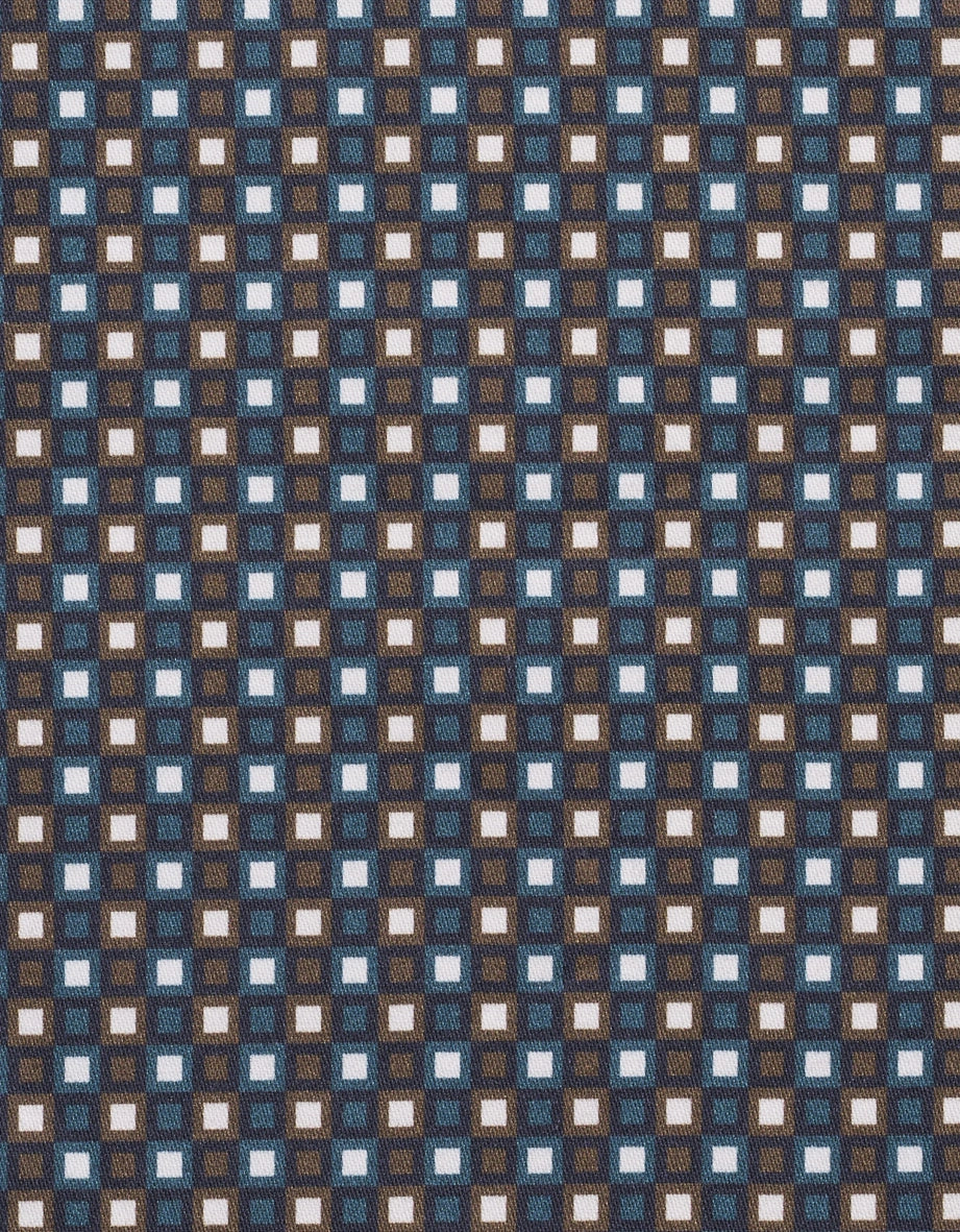 Blau-braun gemusterter Stoff mit weißen Quadraten, ideal für stilvolle bugatti Outfits.