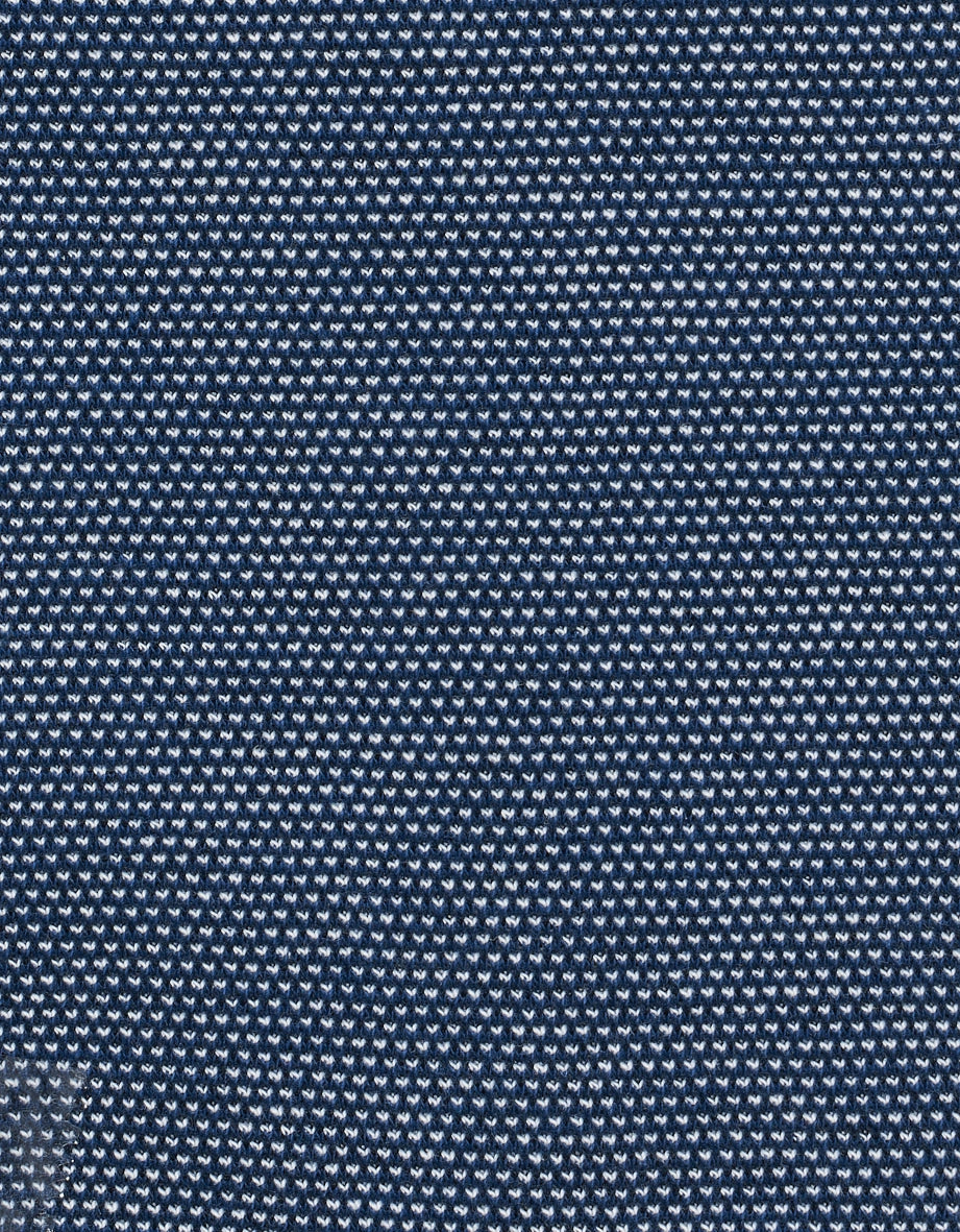 Blue knitted textile pattern, close-up showing texture and color for bugatti.
