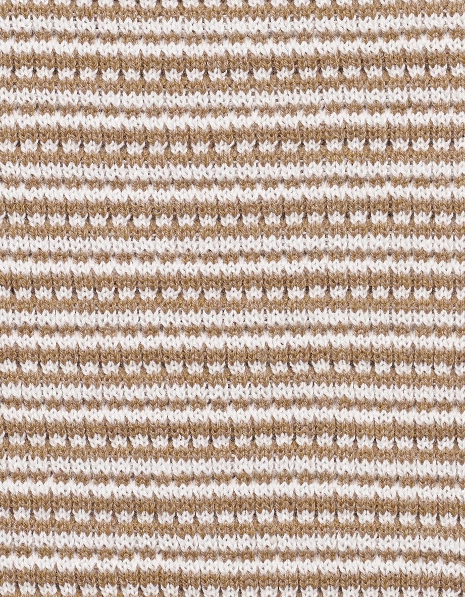 Brown-white striped fabric by bugatti, detail view.