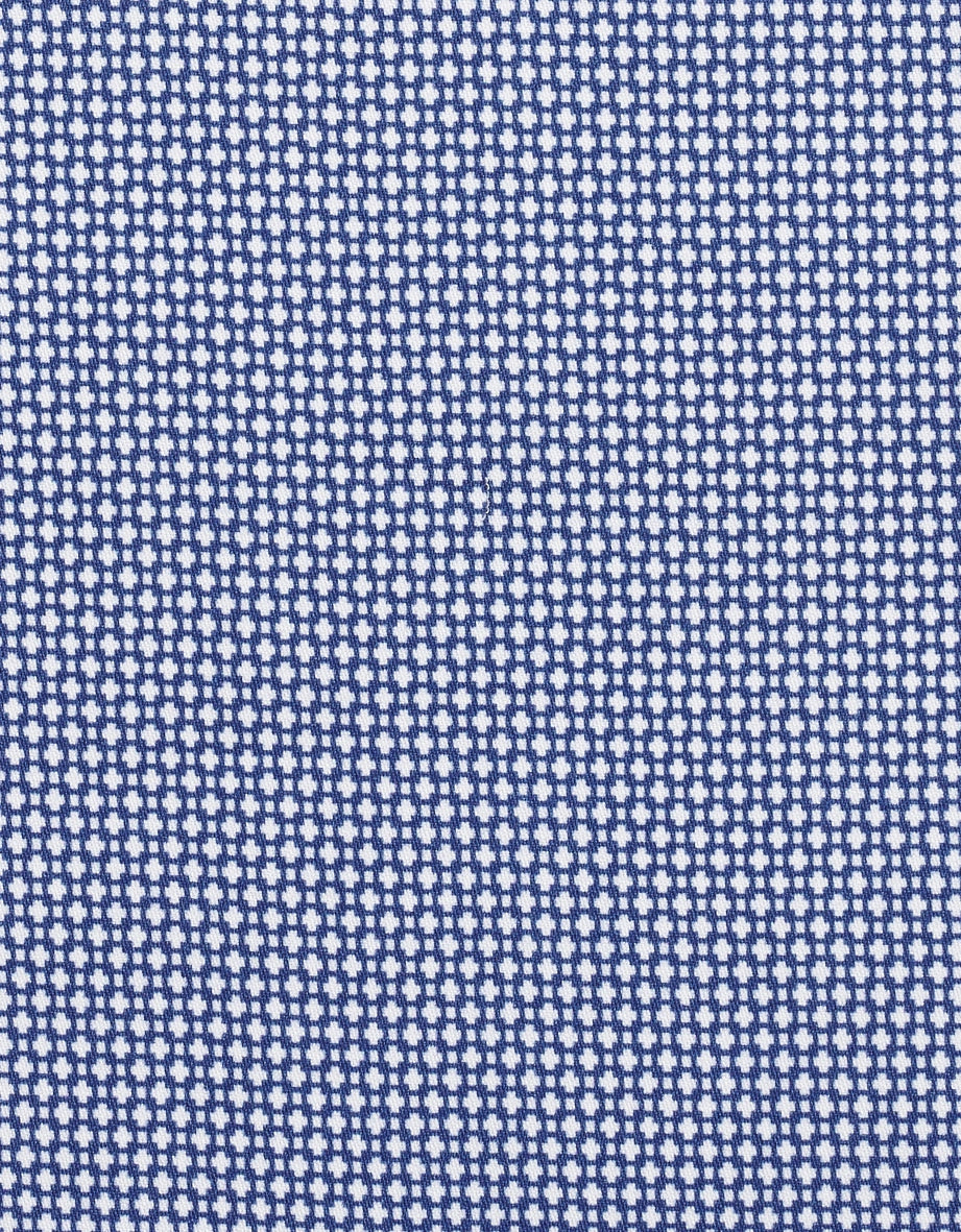 Blauw-wit geometrisch patroon op stof van bugatti, elegant en tijdloos design.
