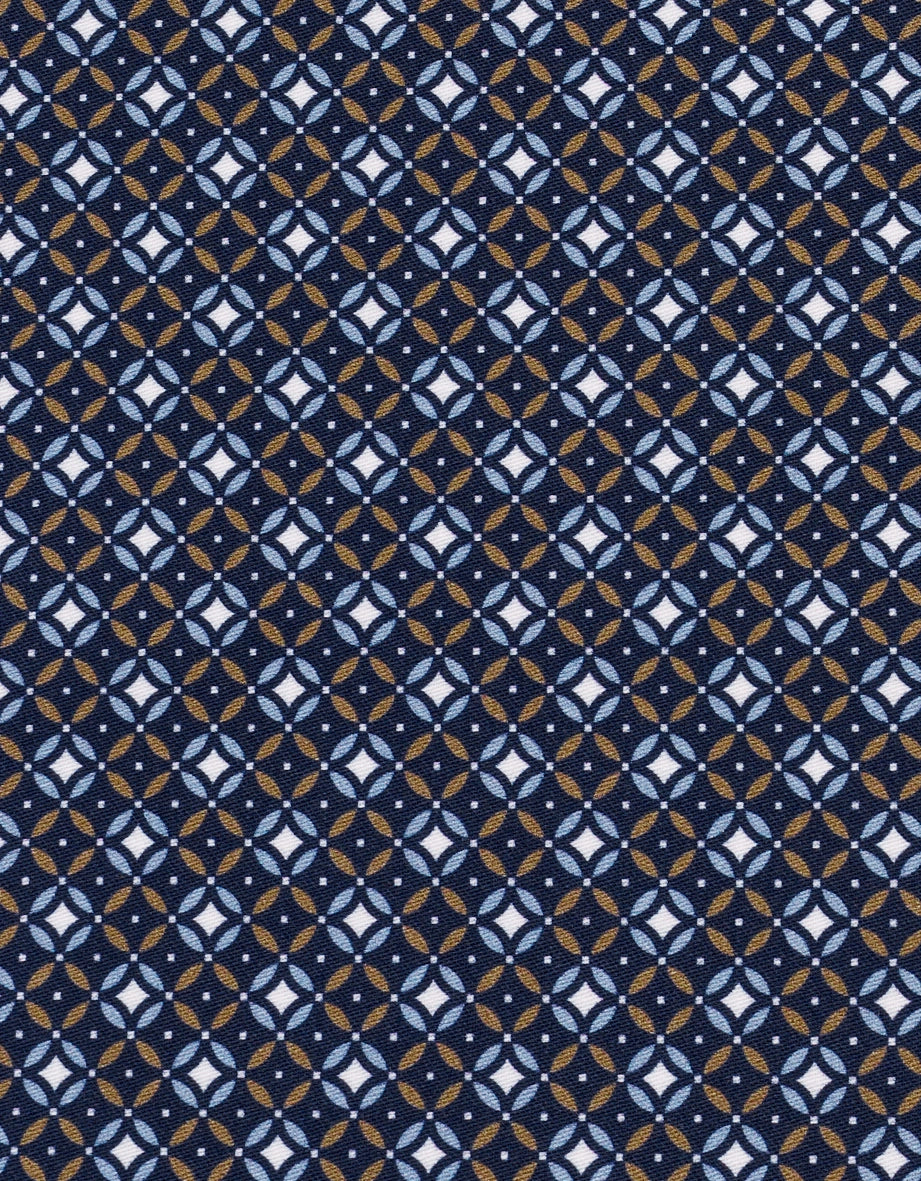 Blaues bugatti-Hemd mit geometrischem Muster, Büstenbild, klassisch und stilvoll.