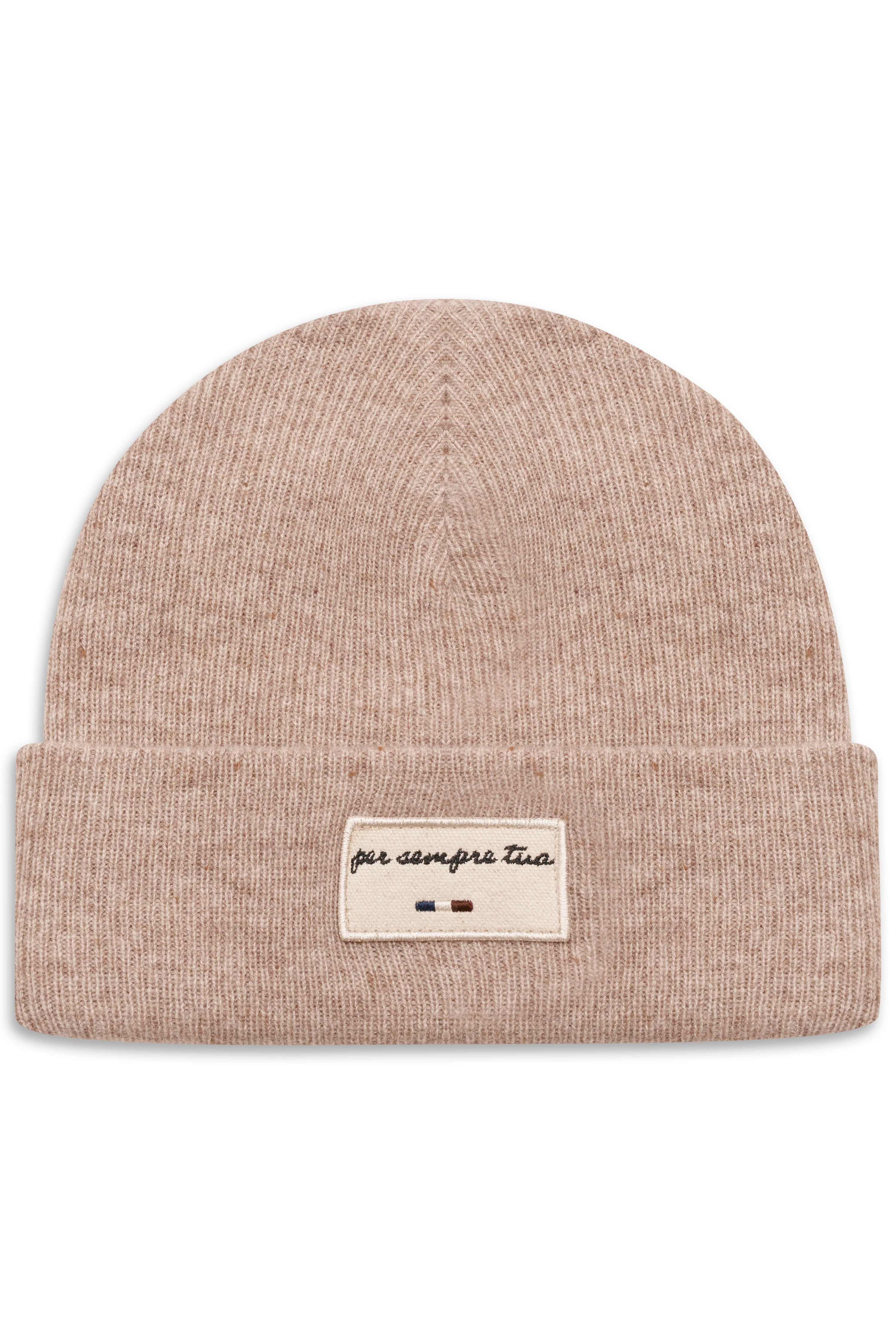 Strickmütze in Beige mit Aufnäher, Büstenbild, zeitloses Design von bugatti.