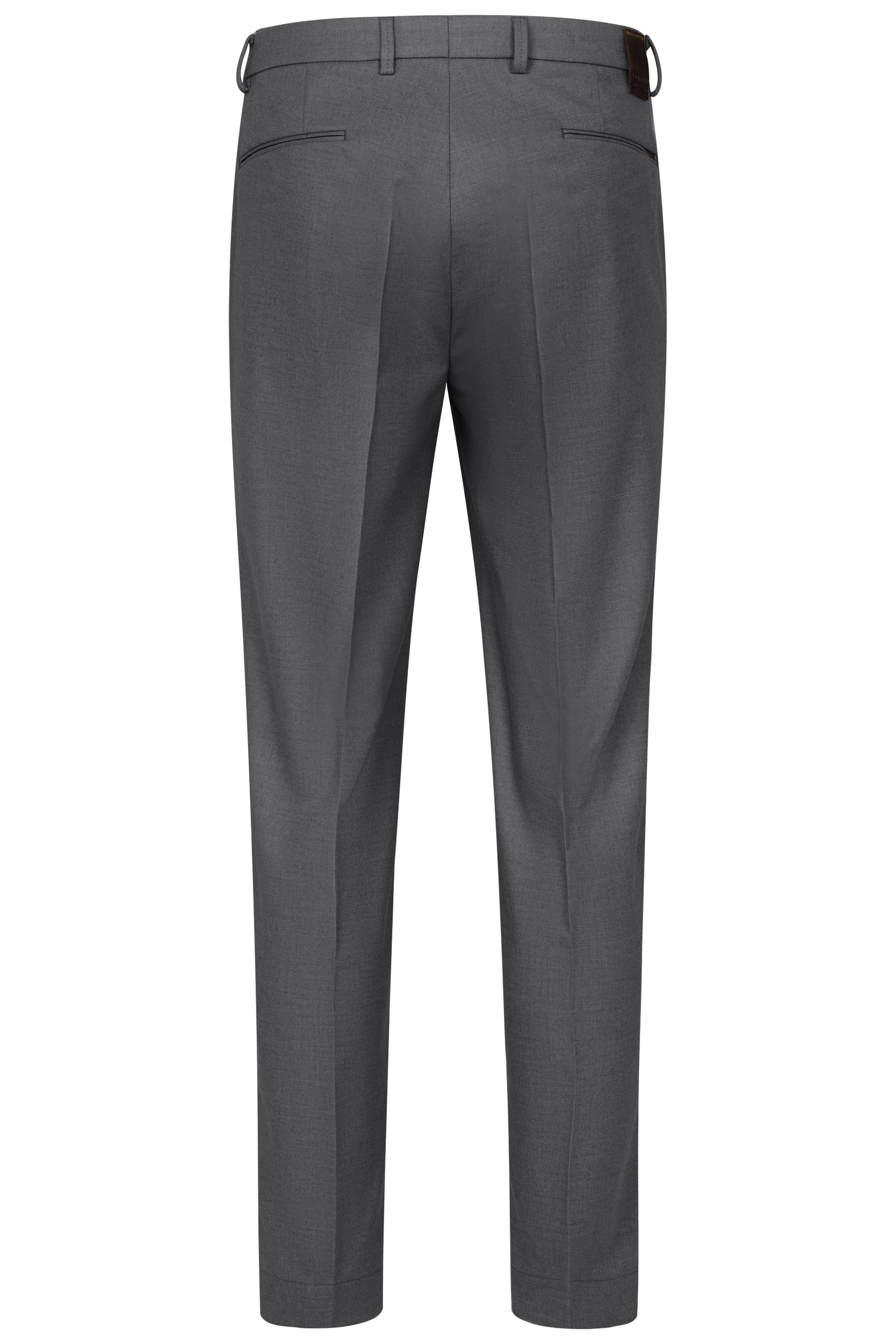 Gray suit trousers from back view, elegant and timeless, bust shot.