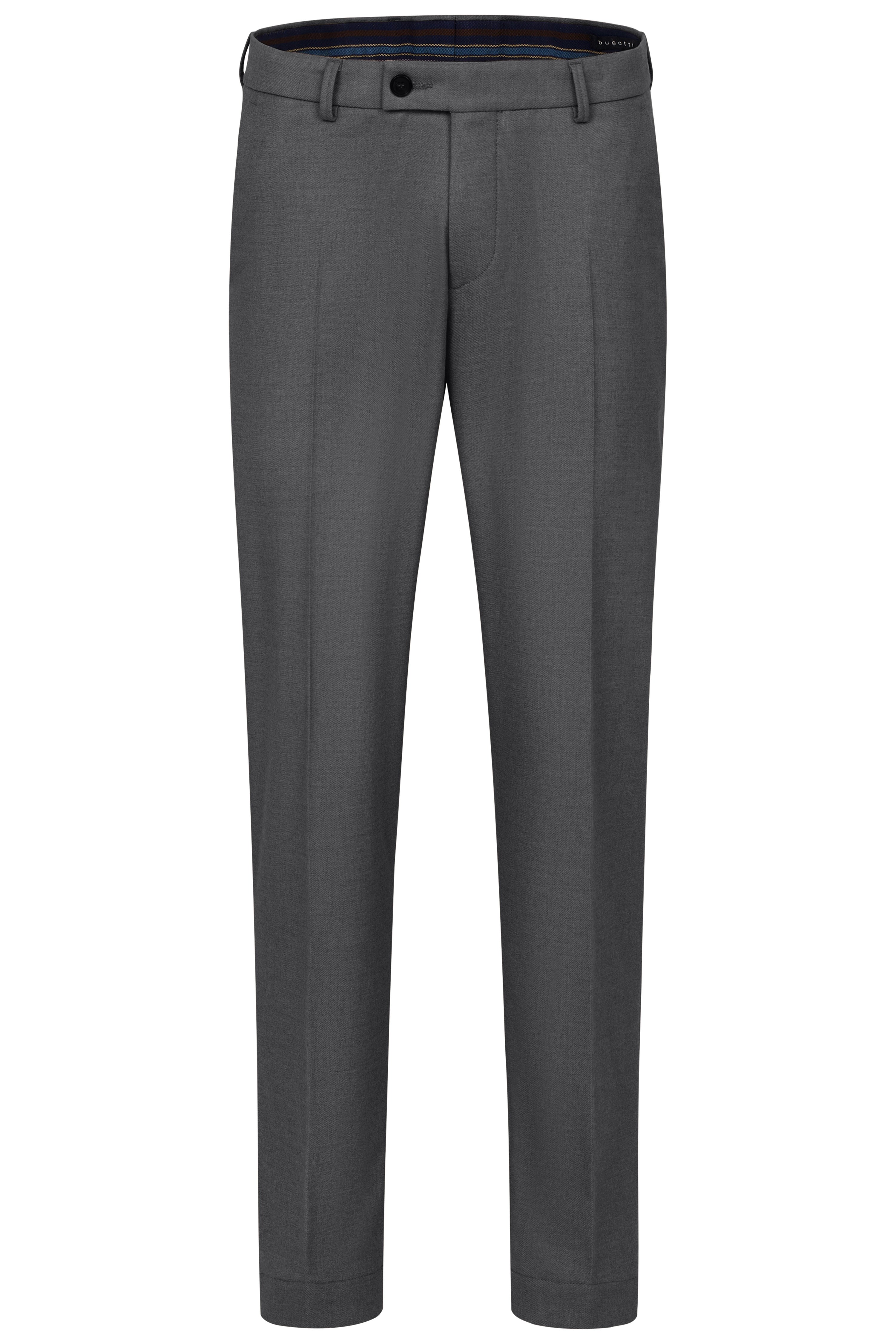 Gray bugatti suit trousers, bust shot, timeless elegance.
