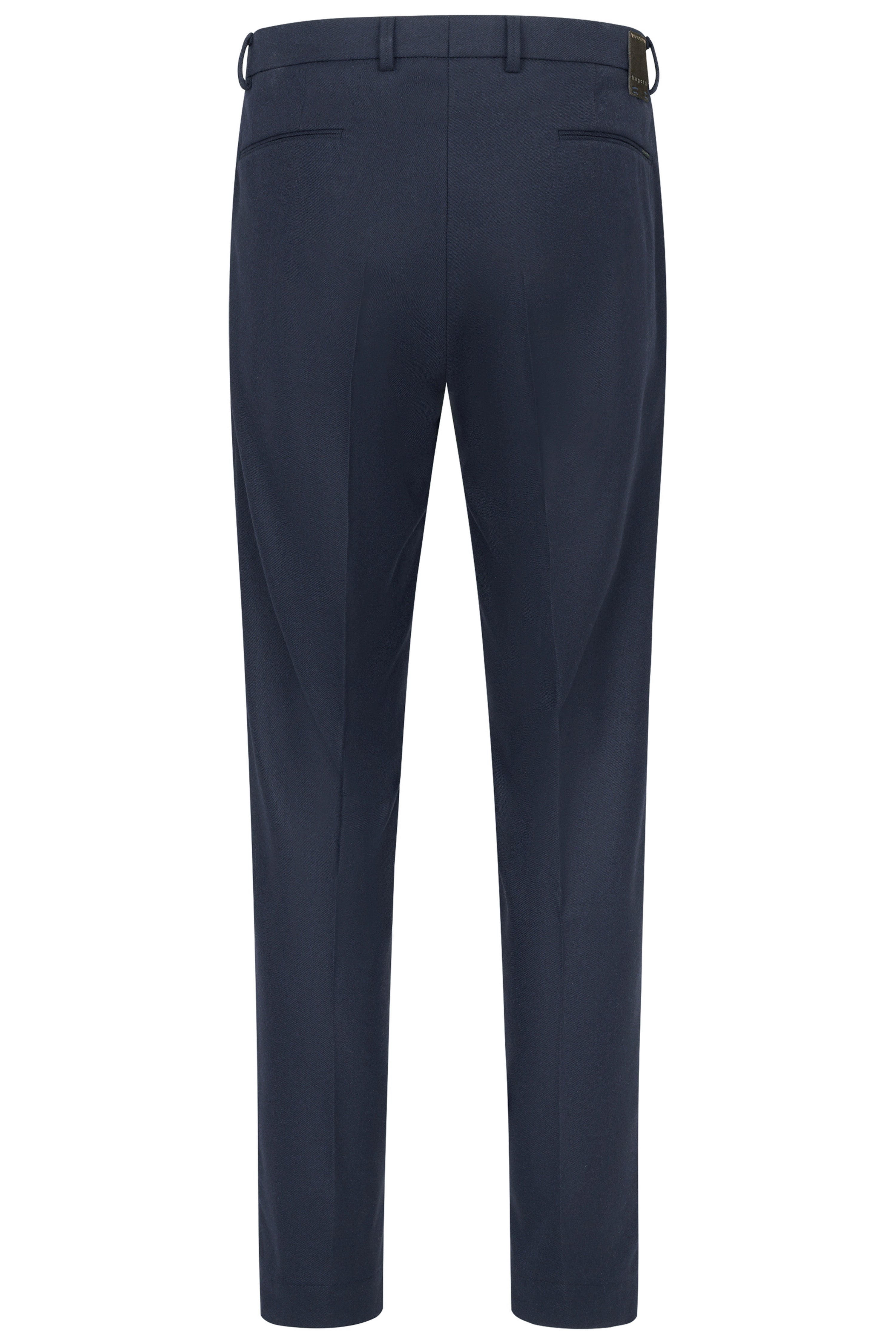 Navy bugatti suit trousers, casual bust view, sleek design.