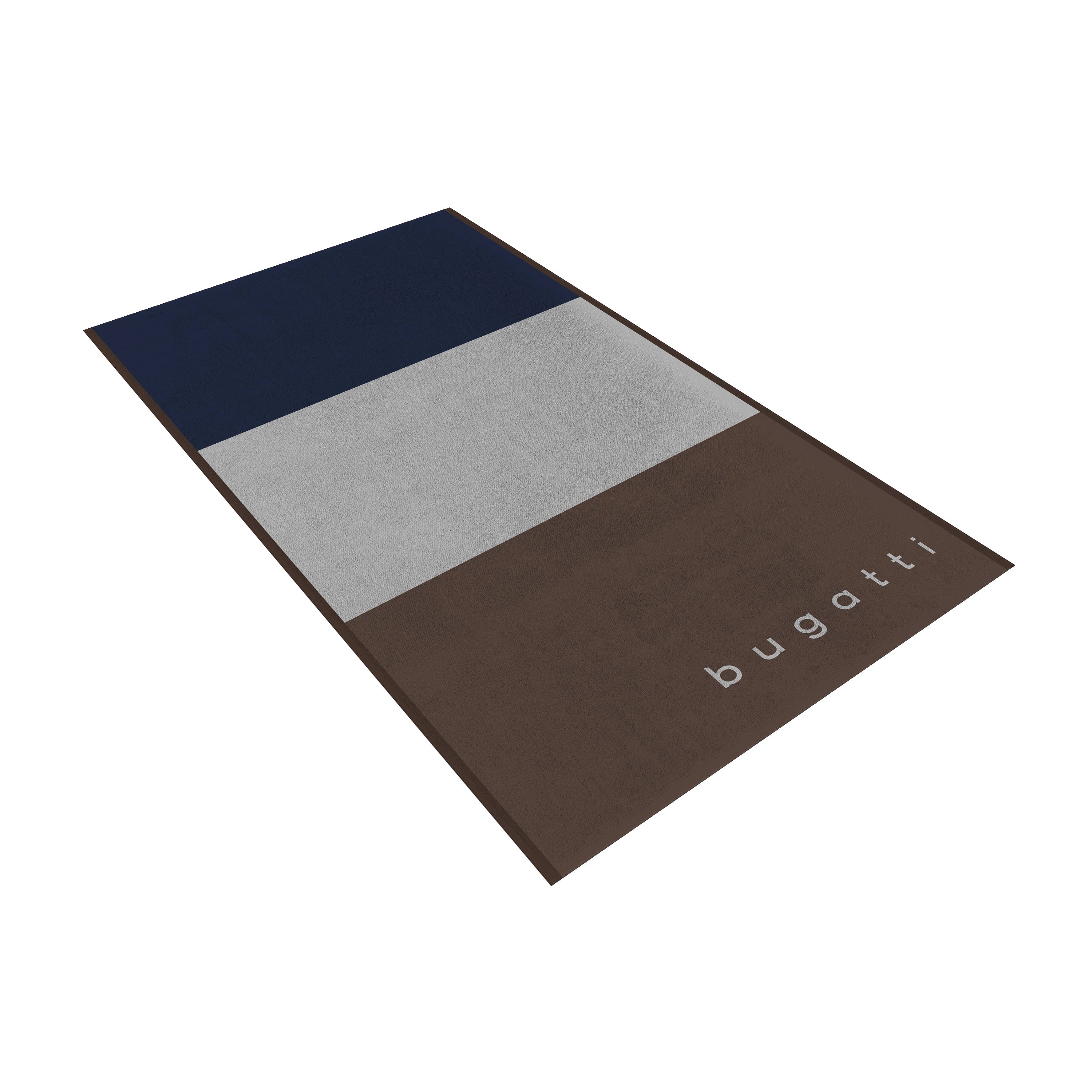 bugatti Handtuch in Blau, Grau und Braun, rechteckig, mit Markenlogo, zeitloses Design.