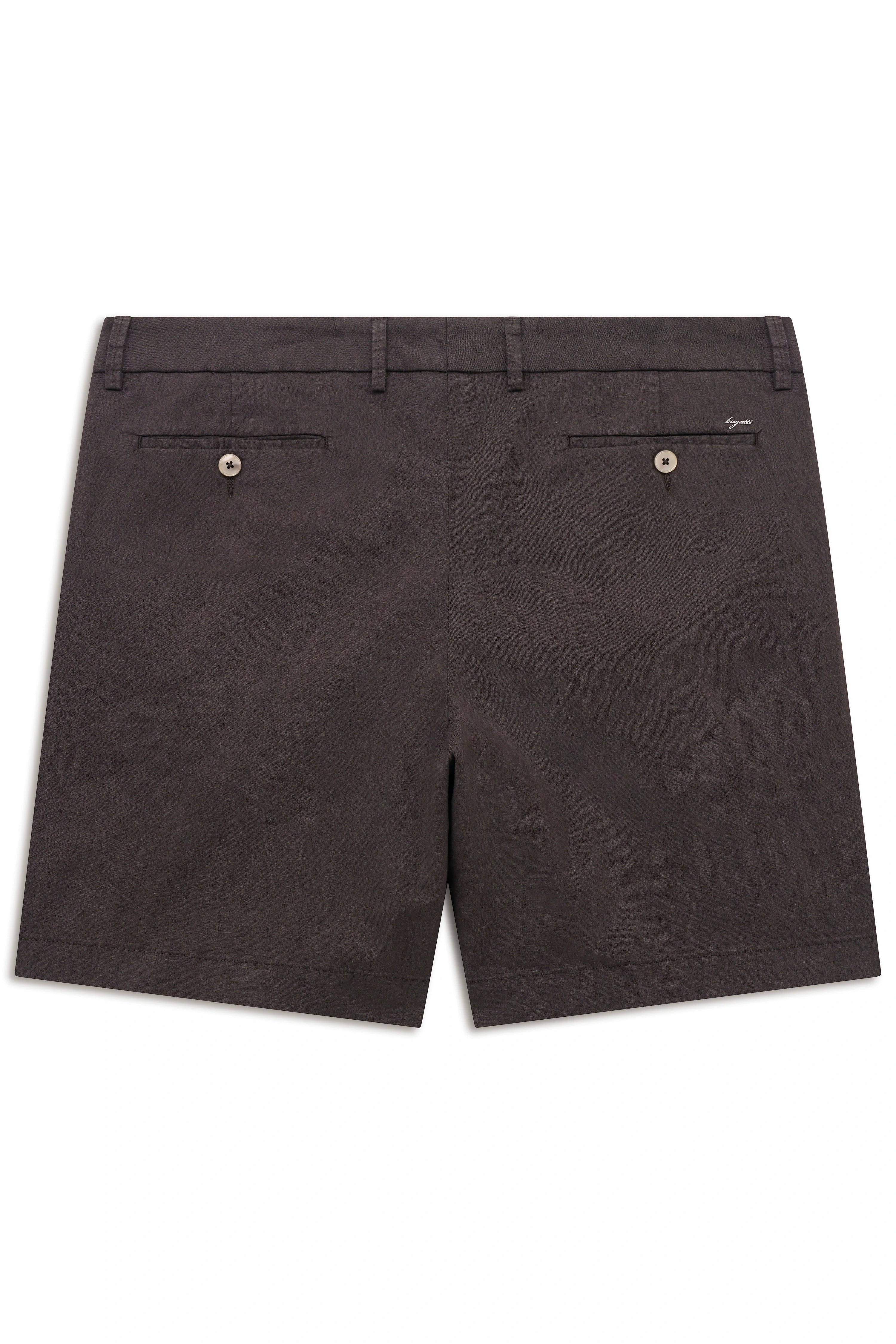 Dunkelbraune bugatti Shorts aus hochwertigem Material, Rückansicht, leger präsentiert für stilvollen Sommerlook.