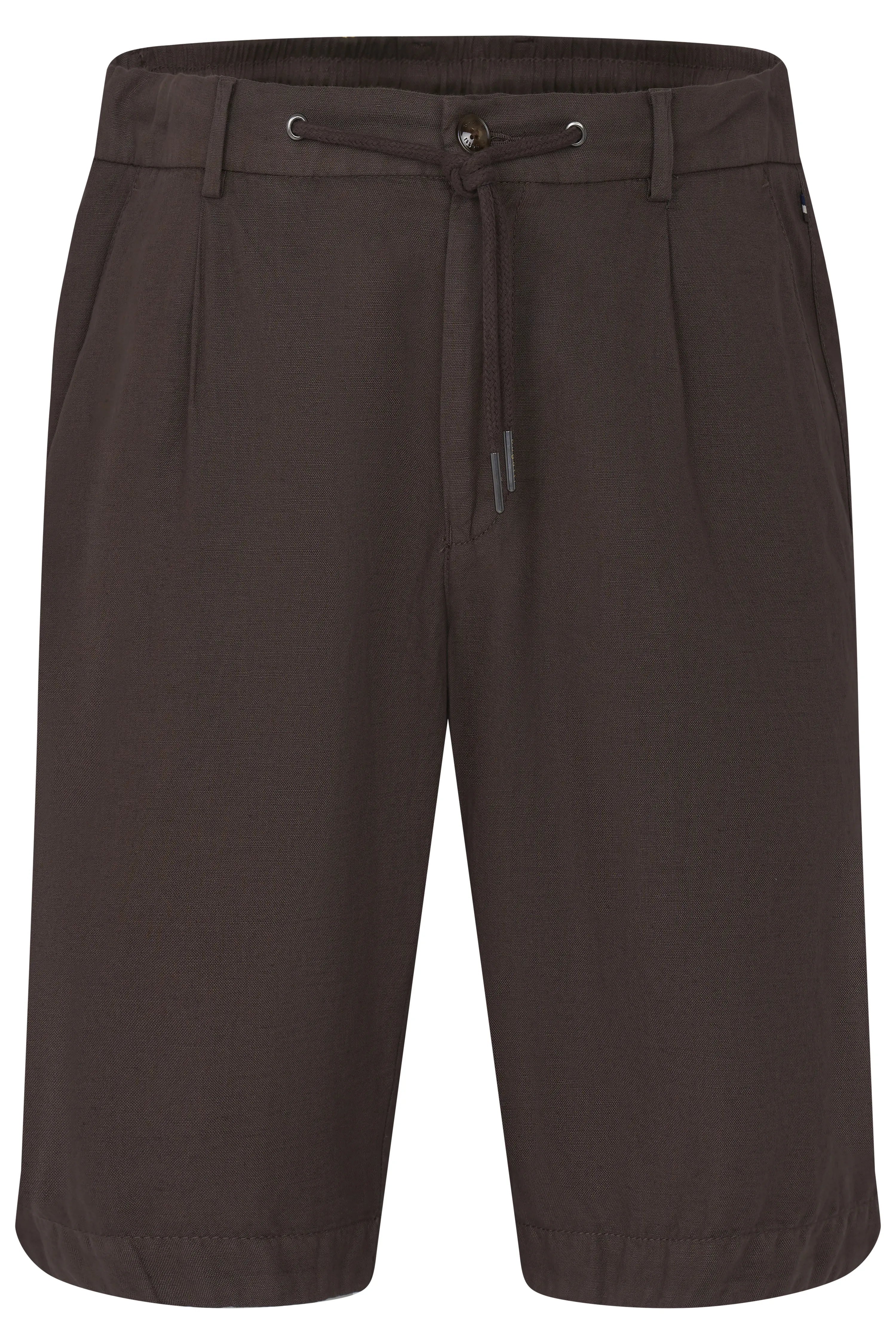 Dunkelbraune bugatti Shorts, leger, mit Kordelzug, Büstenbild.