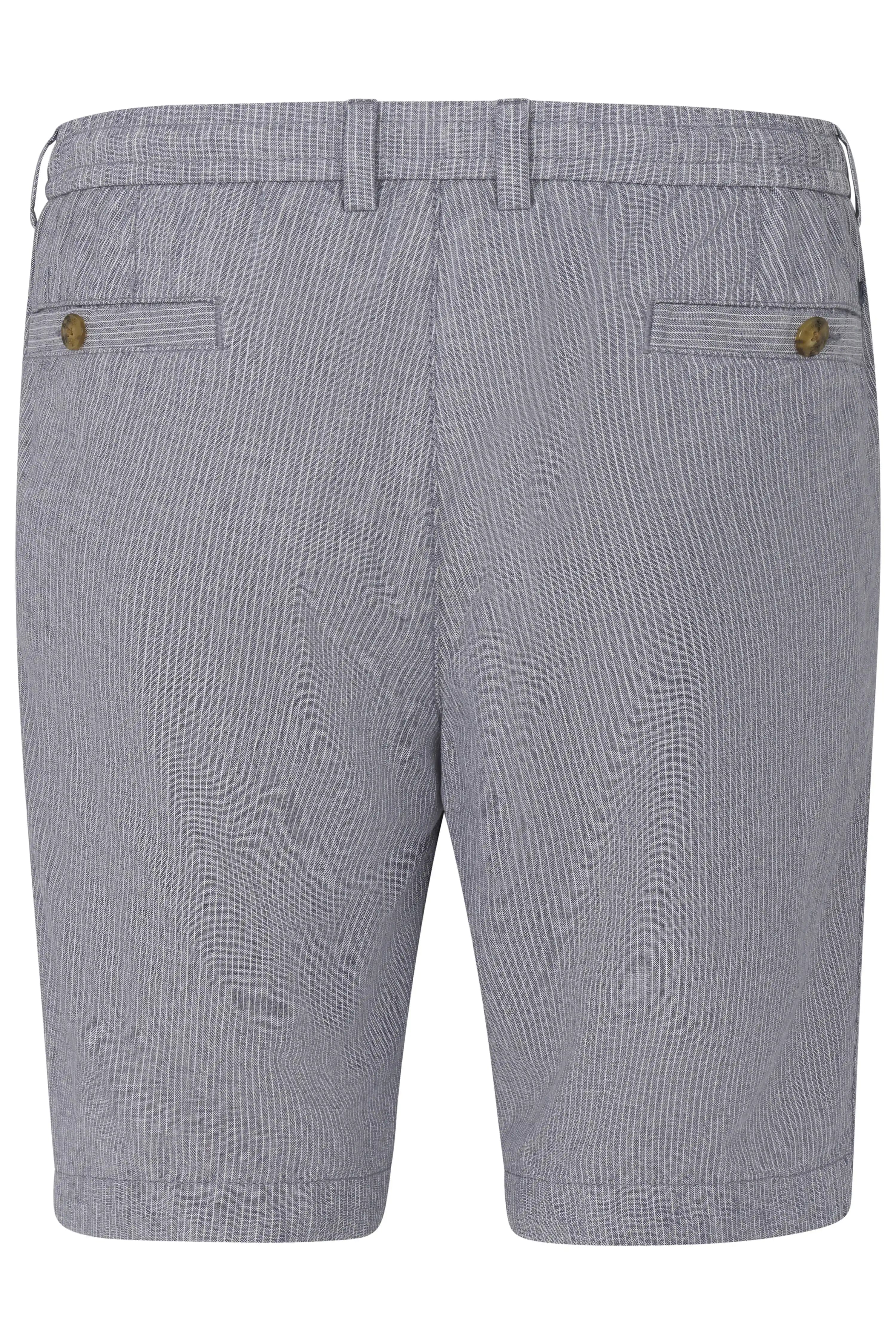 Graue, gestreifte Shorts von bugatti, Büstenbild, edles Design.