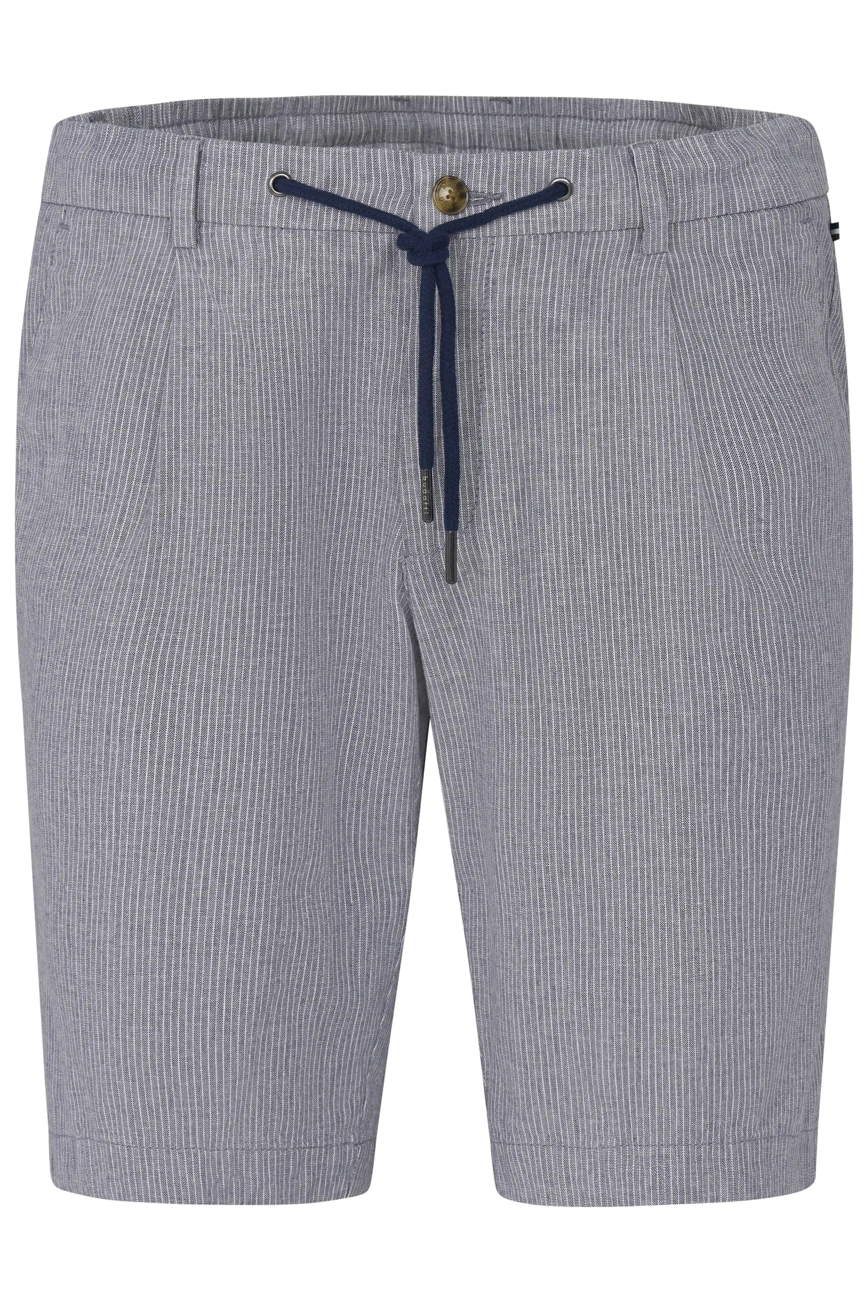 Graue gestreifte bugatti Shorts mit Kordelzug, legeres Büstenbild, ideal für sommerlichen Stil.