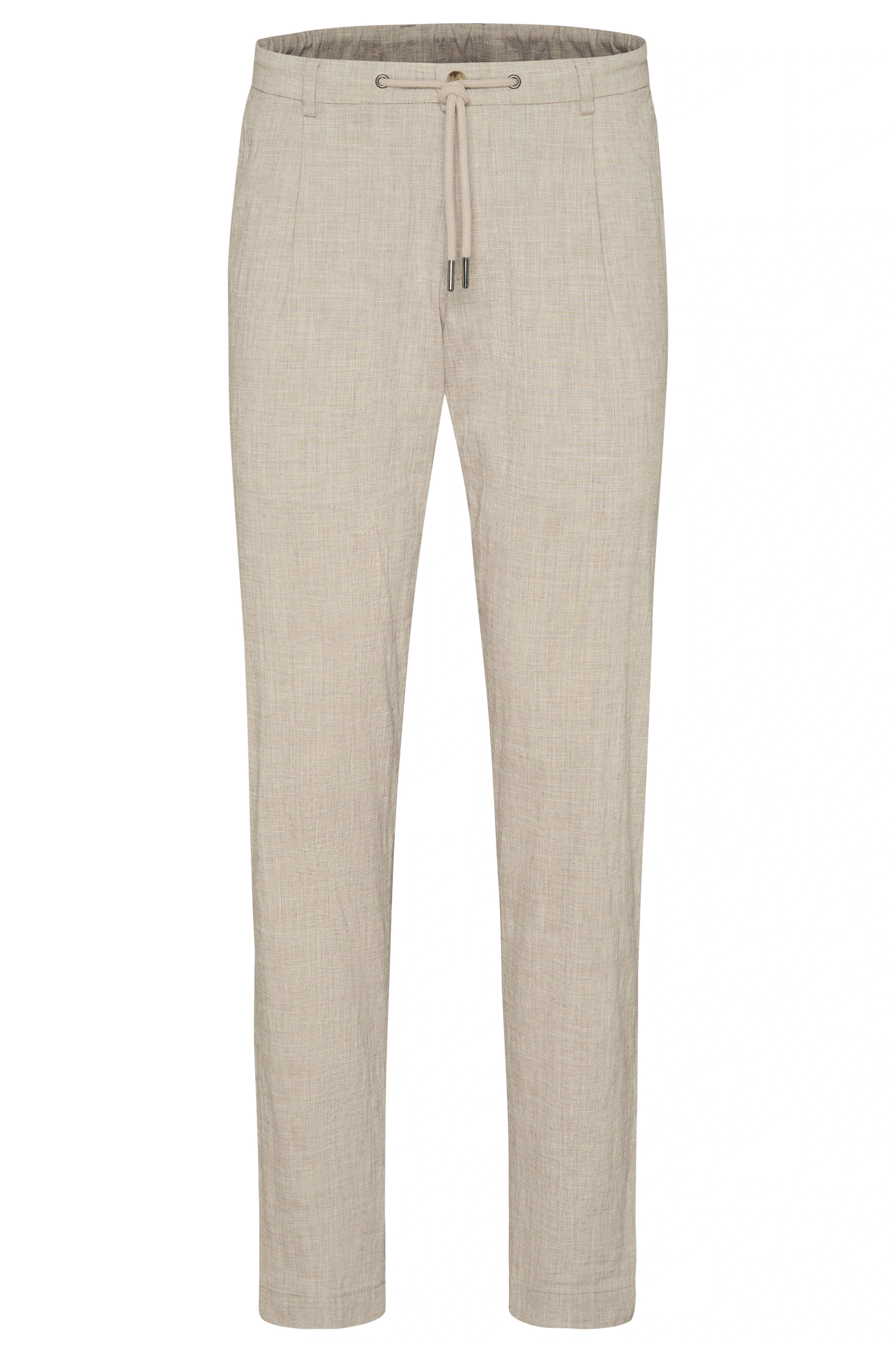 Beige bugatti broek met trekkoord, casual bustefoto, ideaal voor een ontspannen alledaagse look.