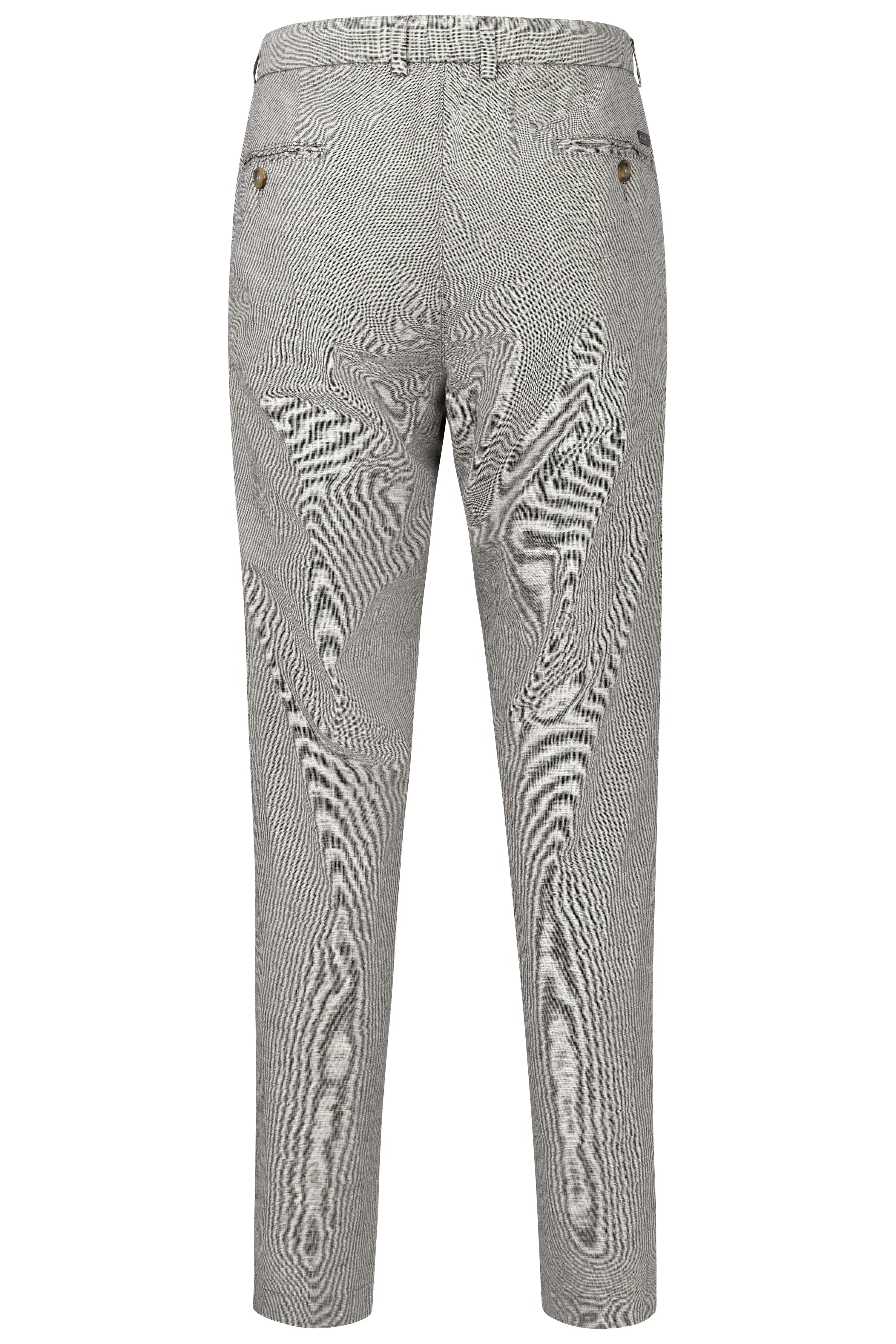 Grijze bugatti broek met fijn patroon, achteraanzicht, casual buste.