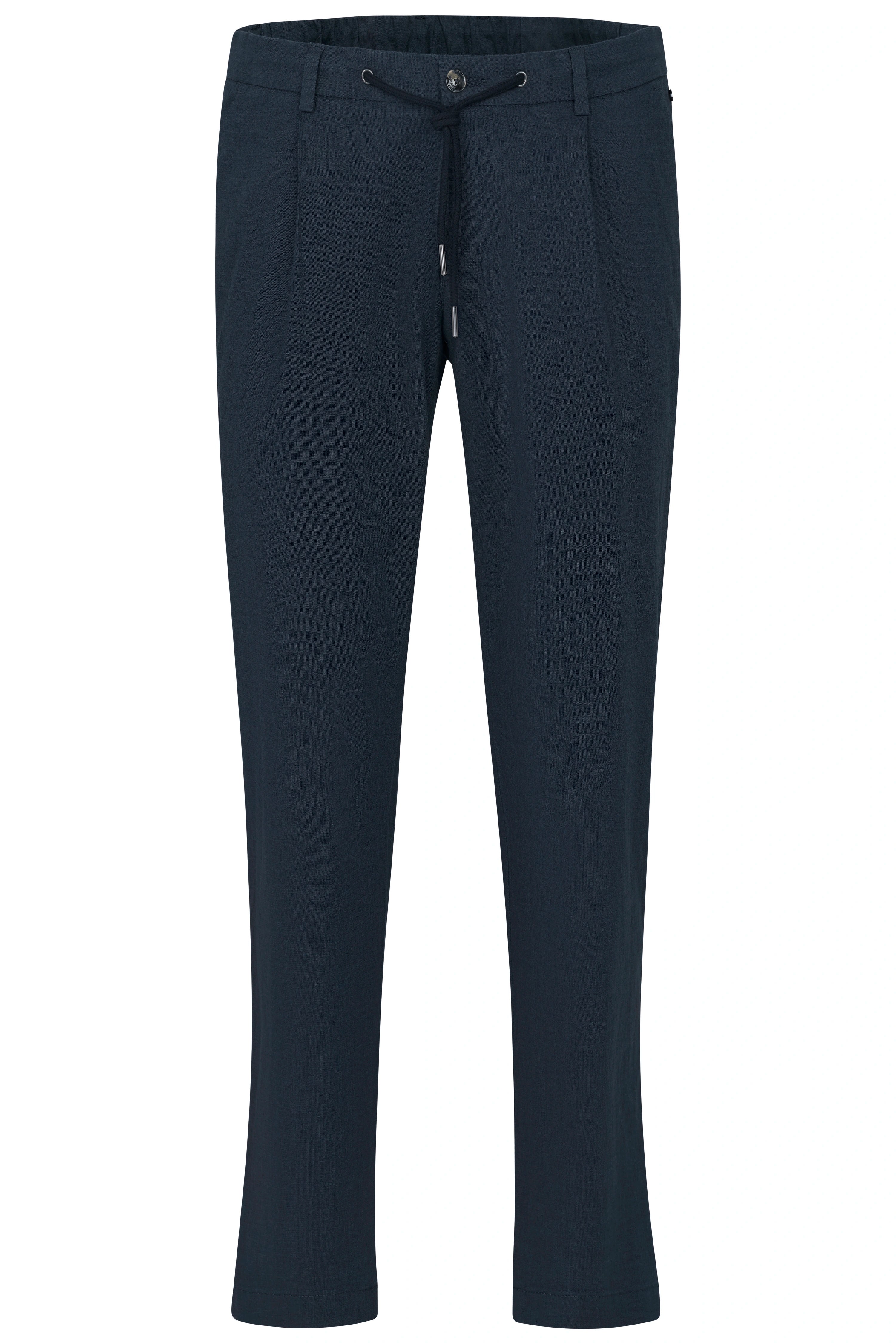 Donkerblauwe bugatti broek, casual design, busteweergave.