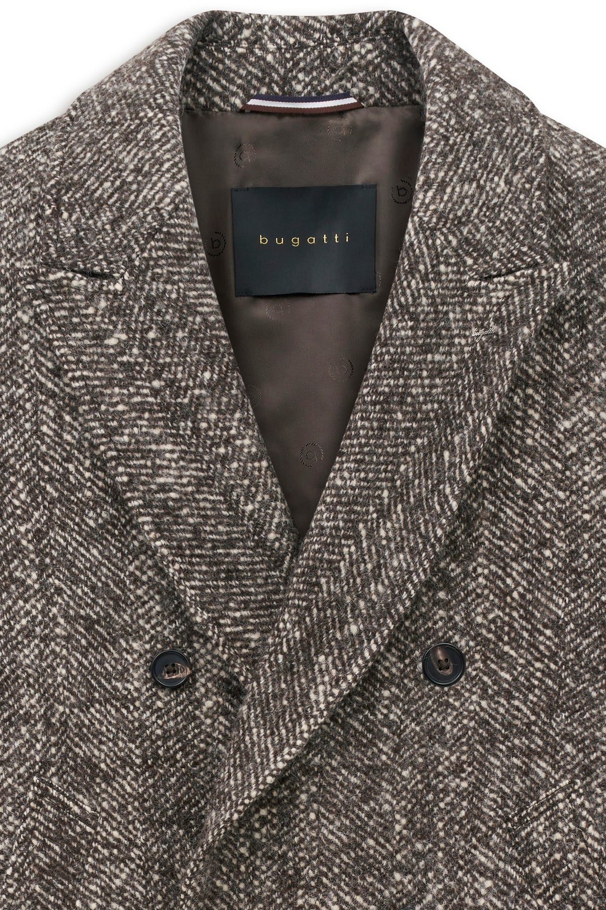bugatti Sakko in Braun und Weiß mit Fischgrätenmuster, Detailbild.