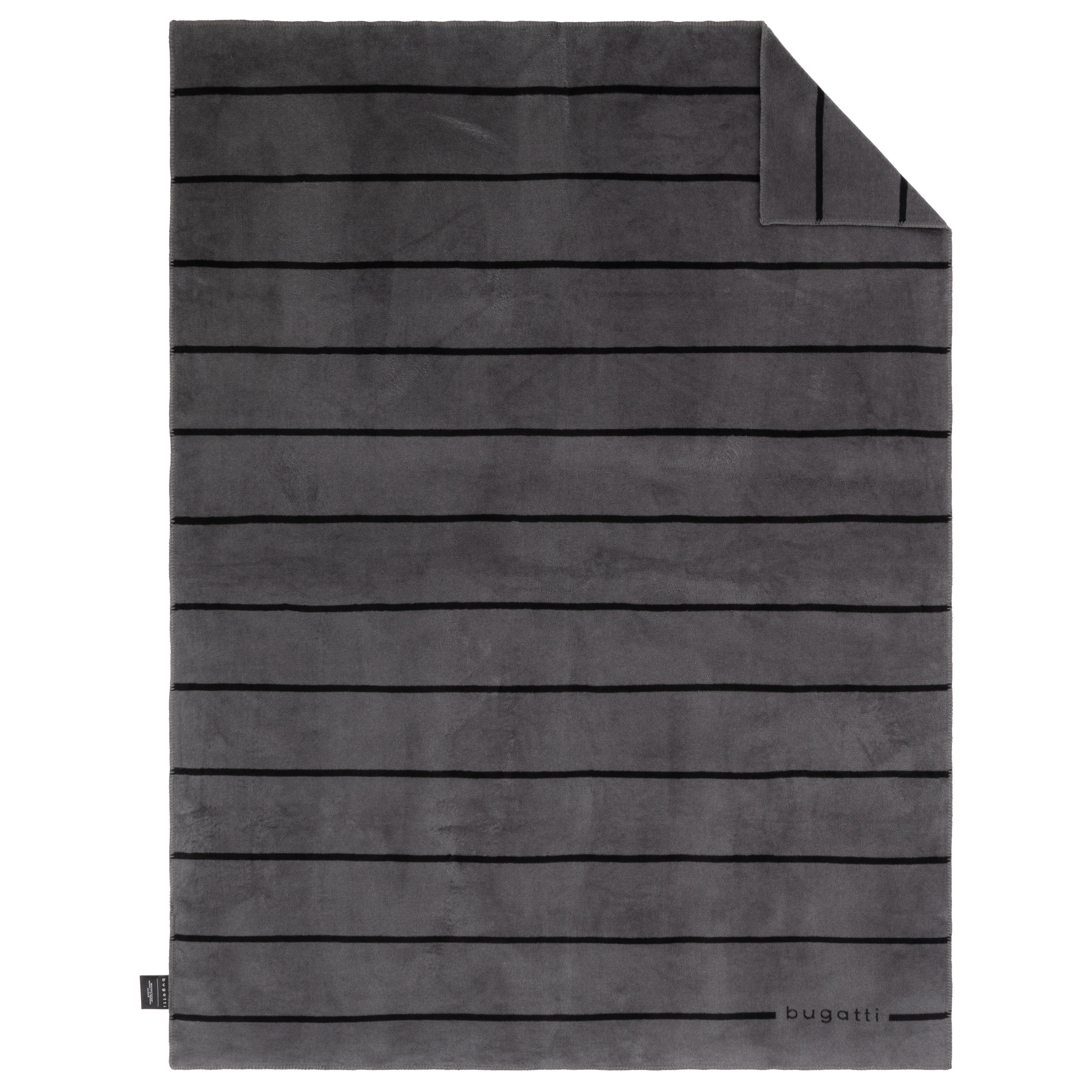 Grau-schwarz gestreifte bugatti-Decke, schlichtes Design, hochwertige Materialien.