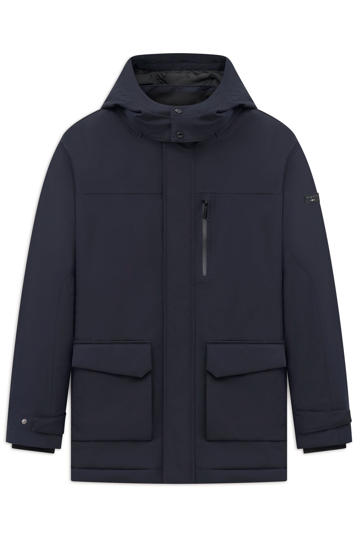 Navyfarbene bugatti Jacke mit Kapuze, zwei großen Taschen