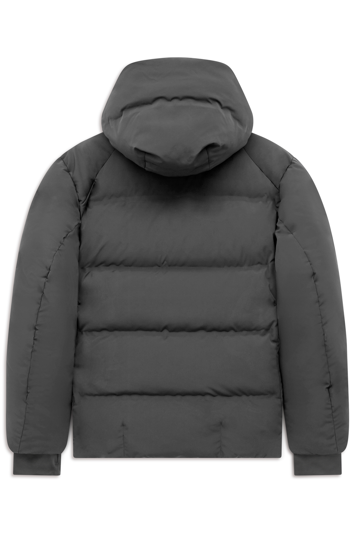 Dunkelgraue bugatti Steppjacke mit Kapuze, Büstenbild, zeitlose Eleganz und hoher Tragekomfort.