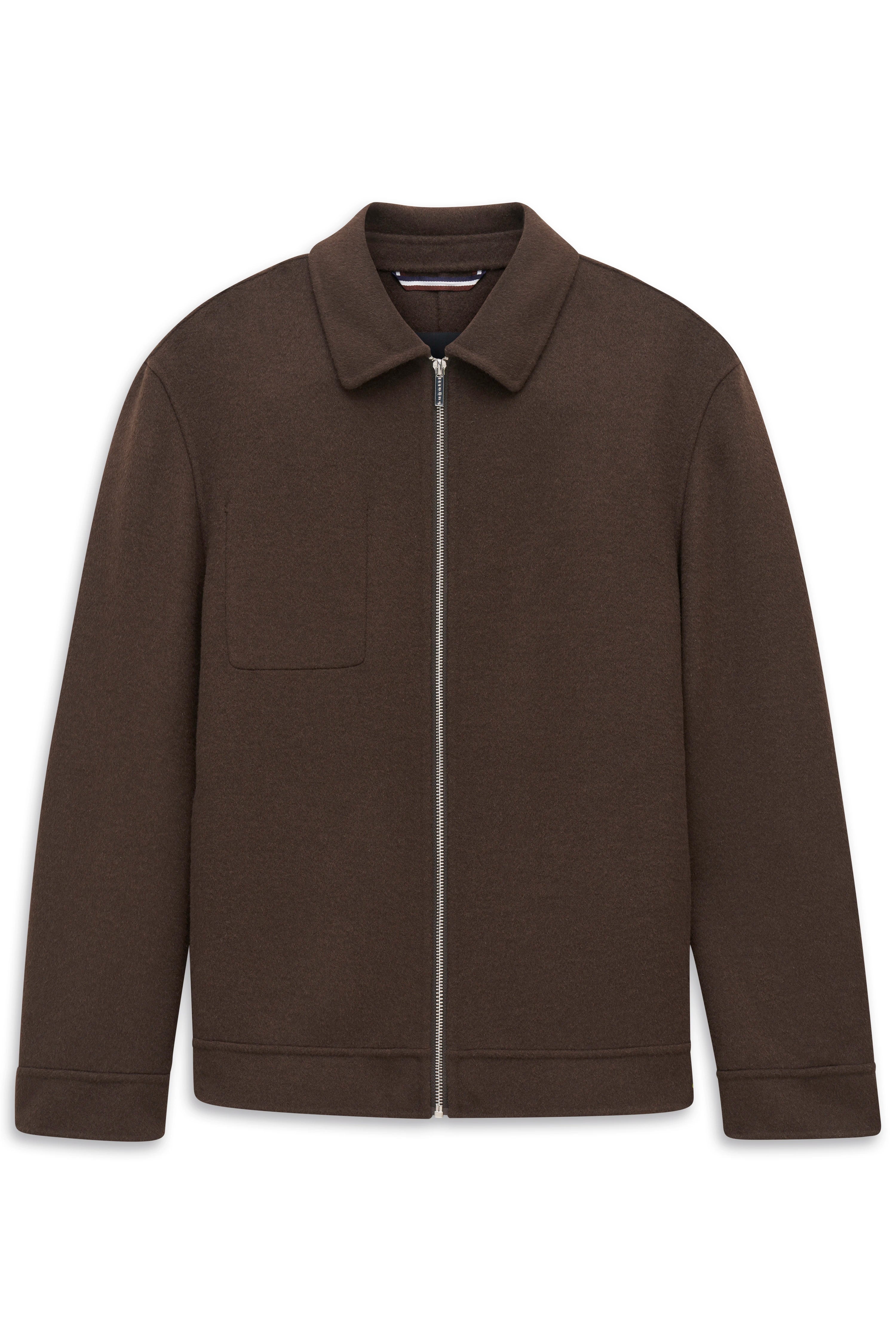 Braune bugatti Jacke mit Reißverschluss, Büstenbild.