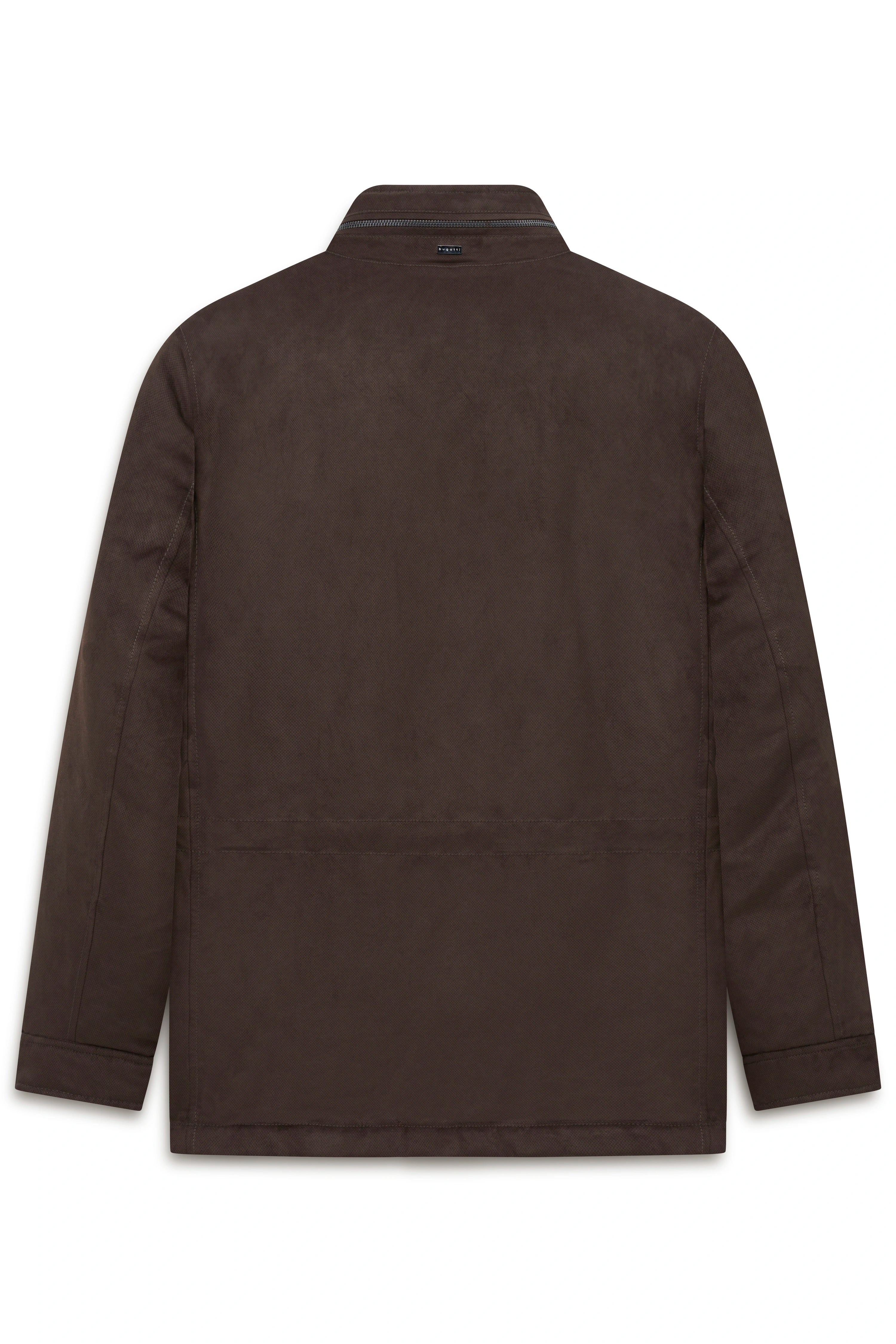 bugatti braune Jacke, Rückansicht, legeres Design, hochwertige Verarbeitung, zeitloser Stil.