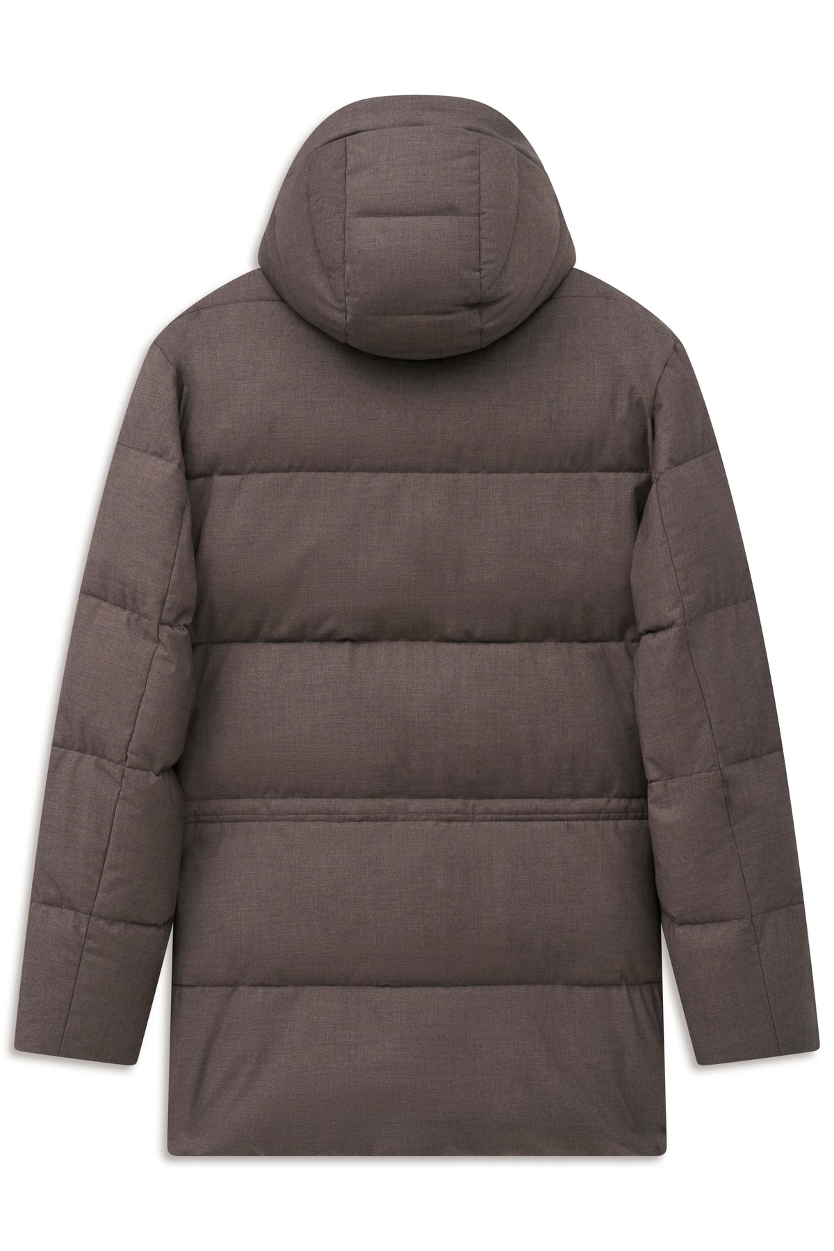 Braune bugatti Steppjacke, Rückenansicht, legeres Büstenbild, schlichtes Design.