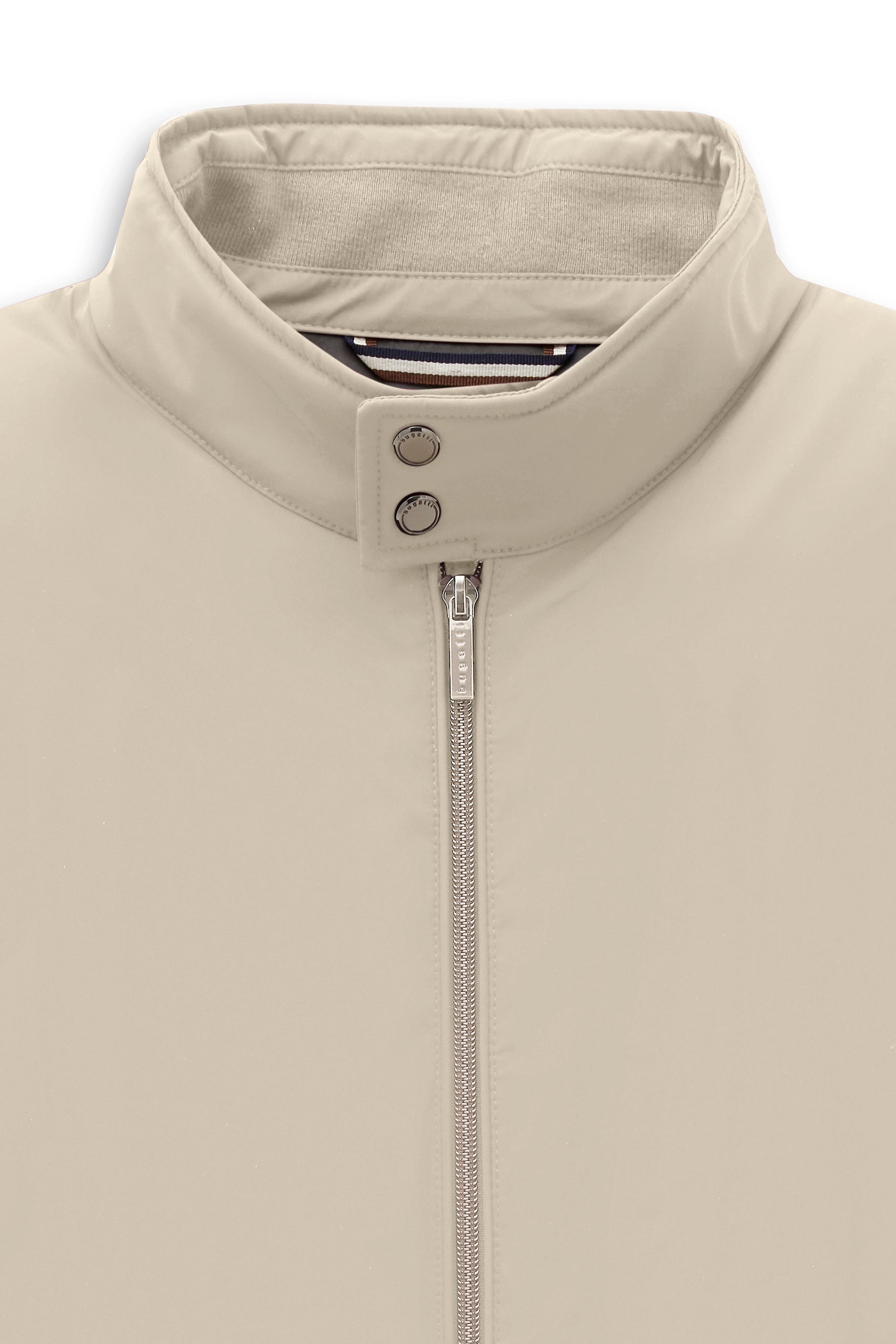 Bugatti beige Jacke mit Stehkragen und Reißverschluss, Büstenbild, elegant und zeitlos.
