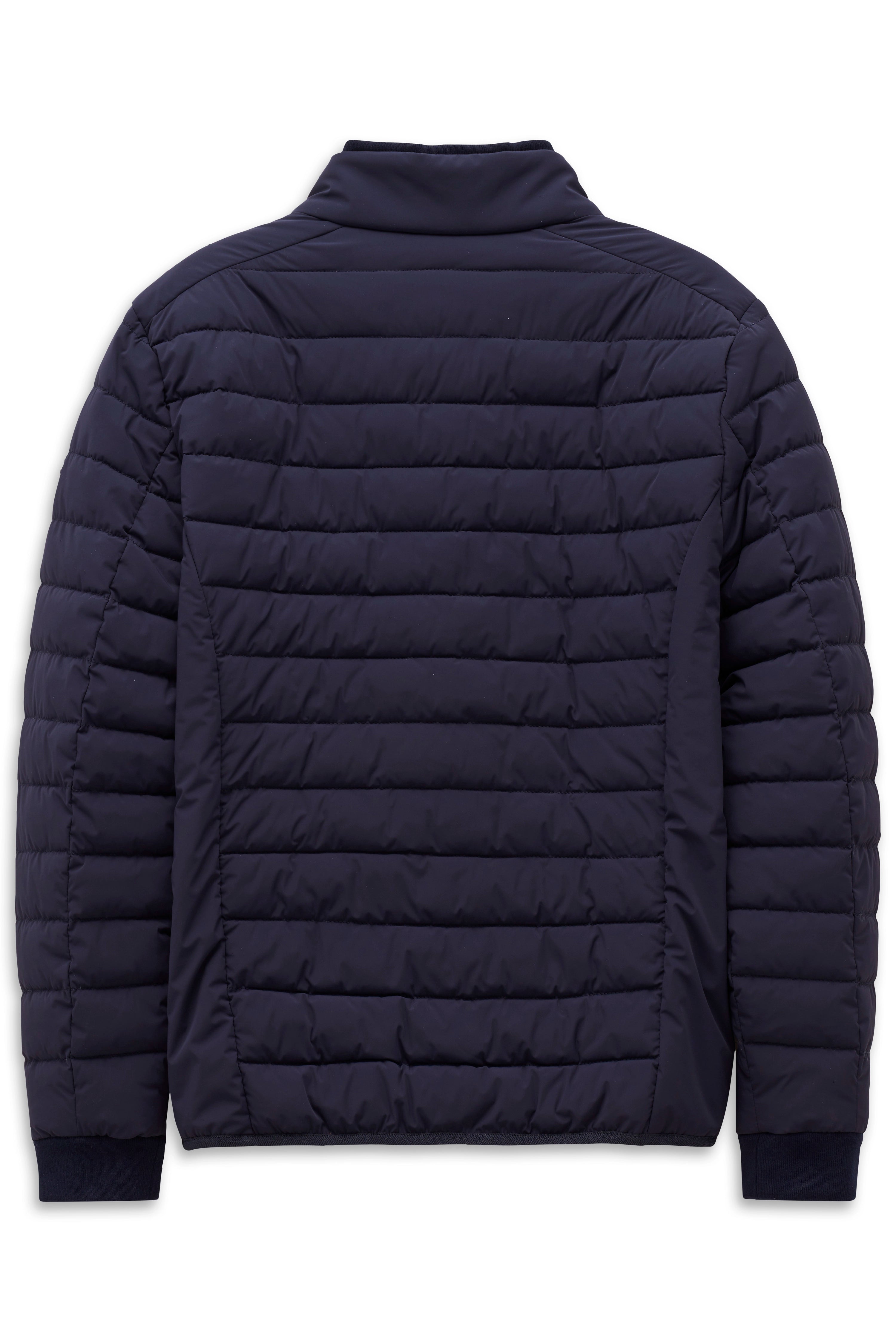 Dunkelblaue Steppjacke von bugatti, Rückenansicht, legerer Stil.