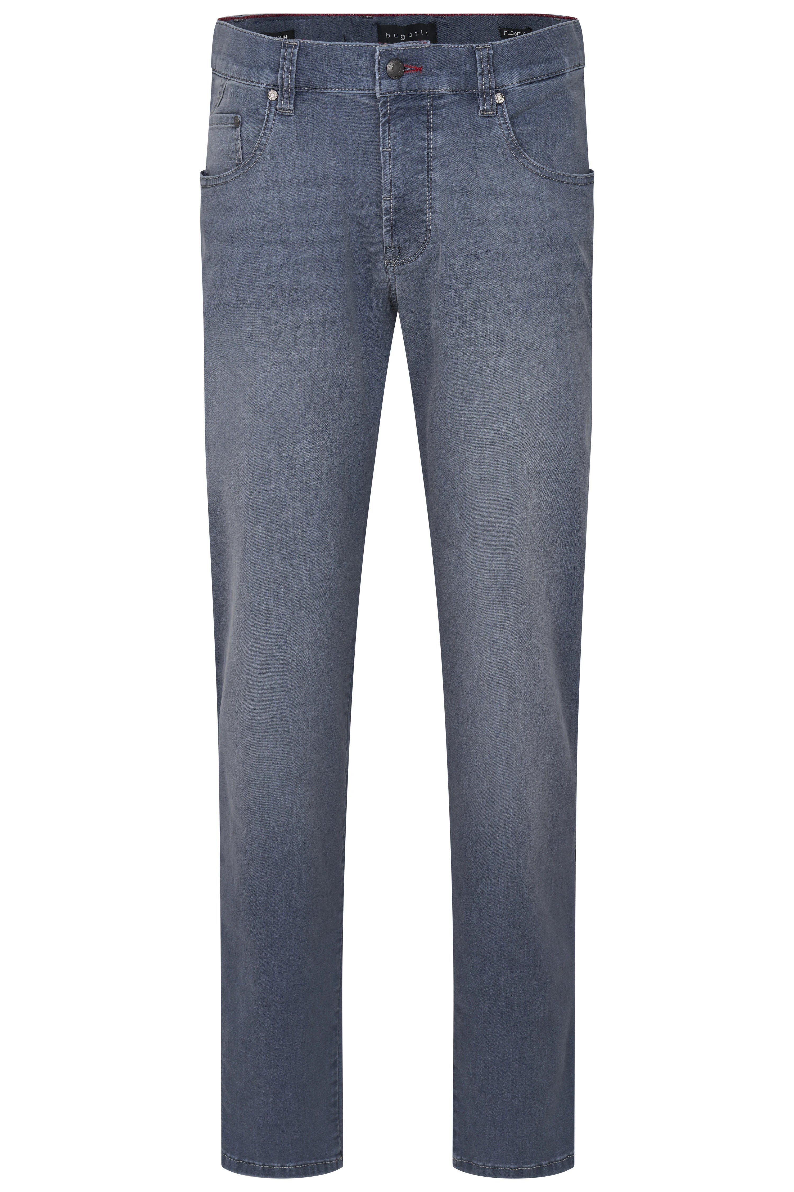Graue bugatti Herrenjeans, Büstenbild, klassischer Schnitt, zeitloses Design.