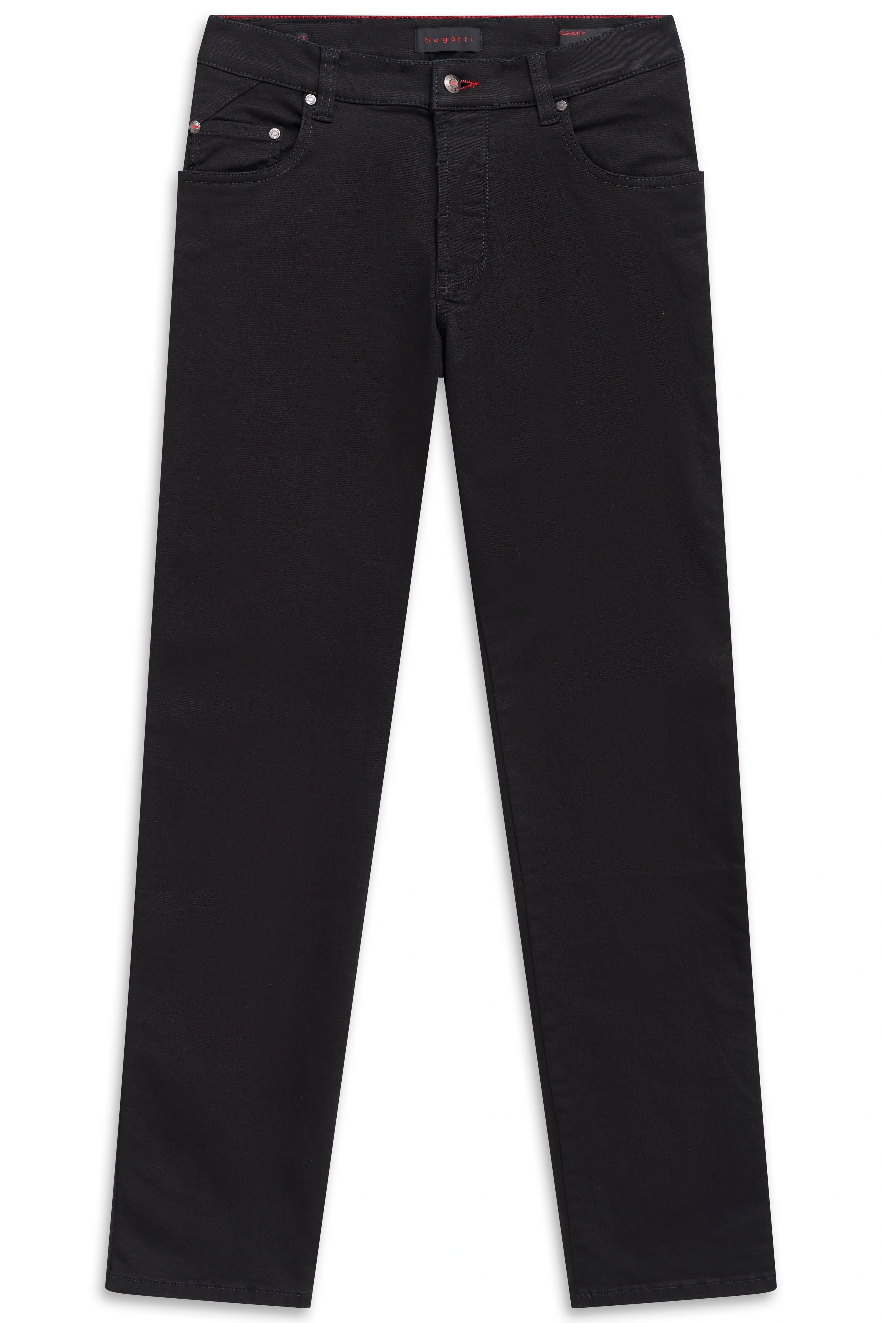 Schwarze bugatti Hose in klassischem Design, Büstenbild, eleganter Stil.