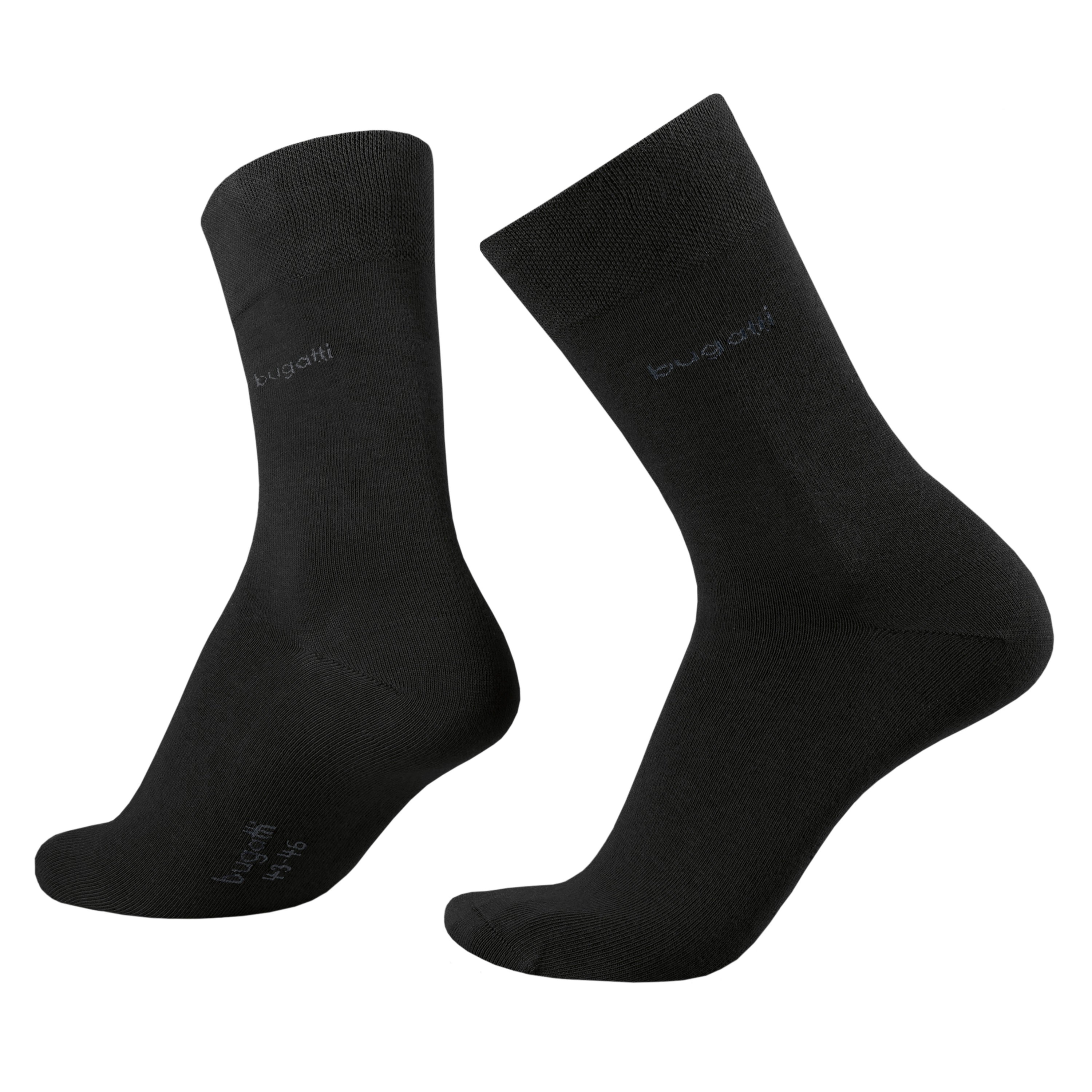 Schwarze bugatti Socken, schlichtes Design, Büstenbild, hochwertige Materialien.
