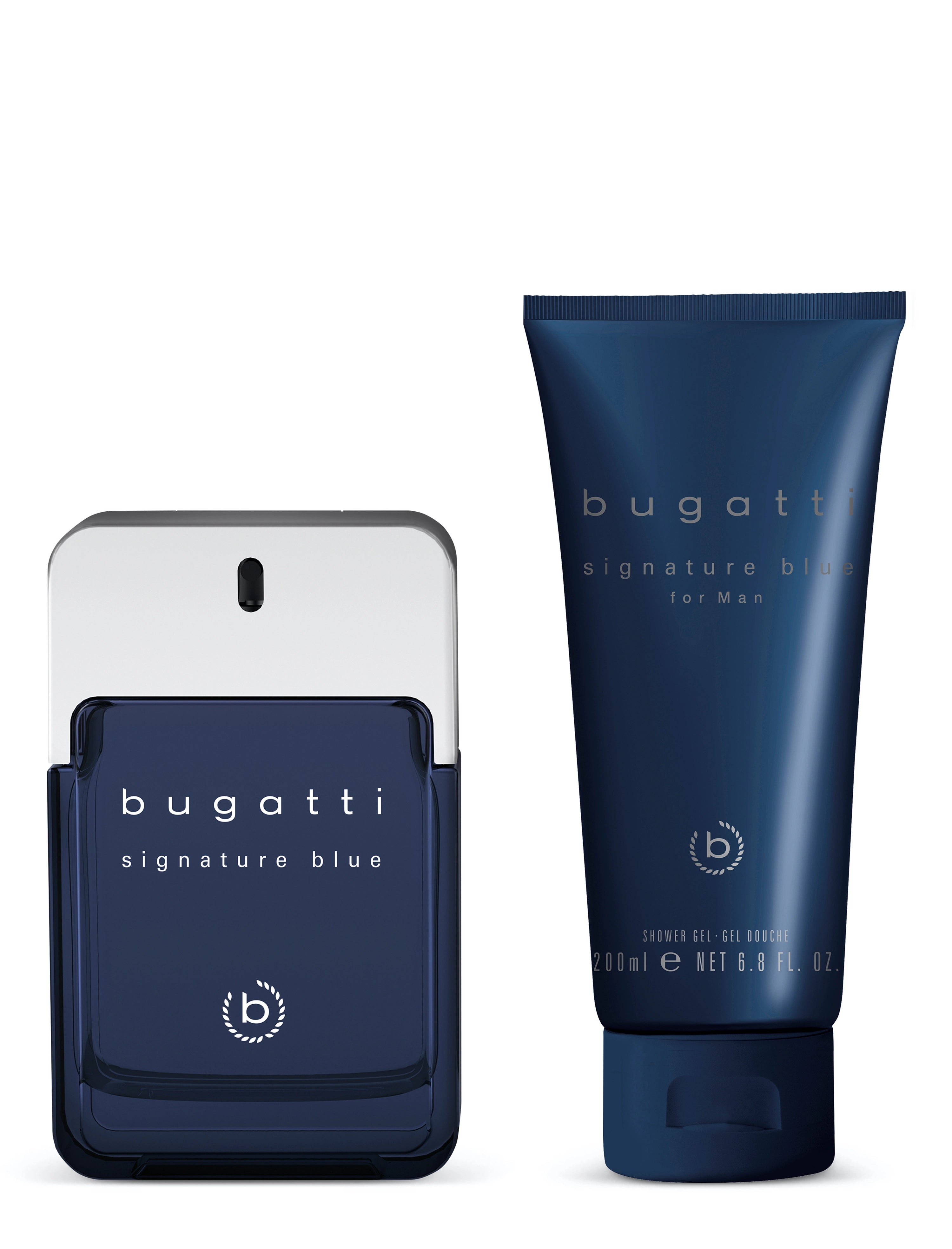 bugatti Signature Blue Duft und Duschgel Set, stilvoll in tiefem Blau.