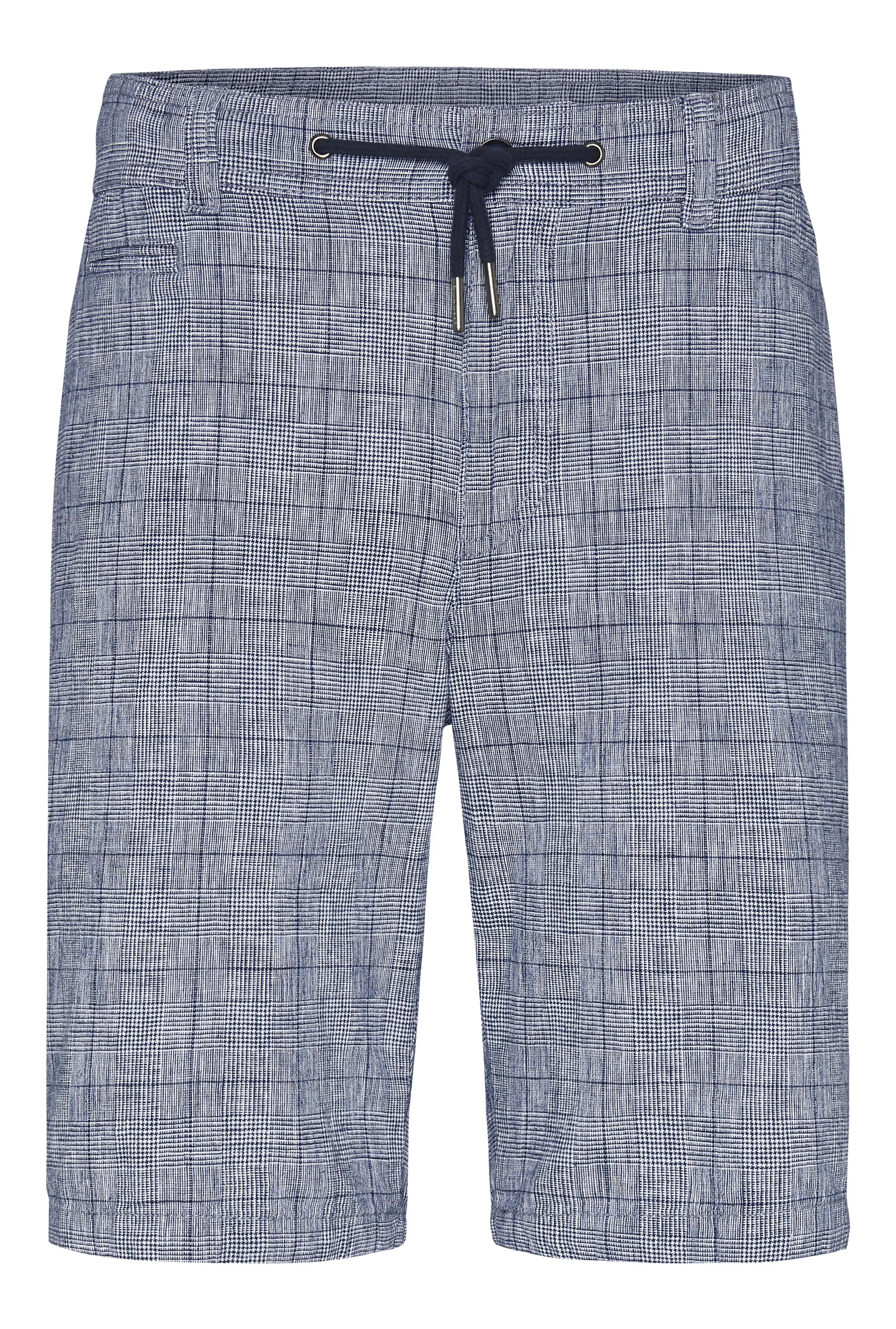 Grijze geruite bugatti-shorts met trekkoord, busteweergave.