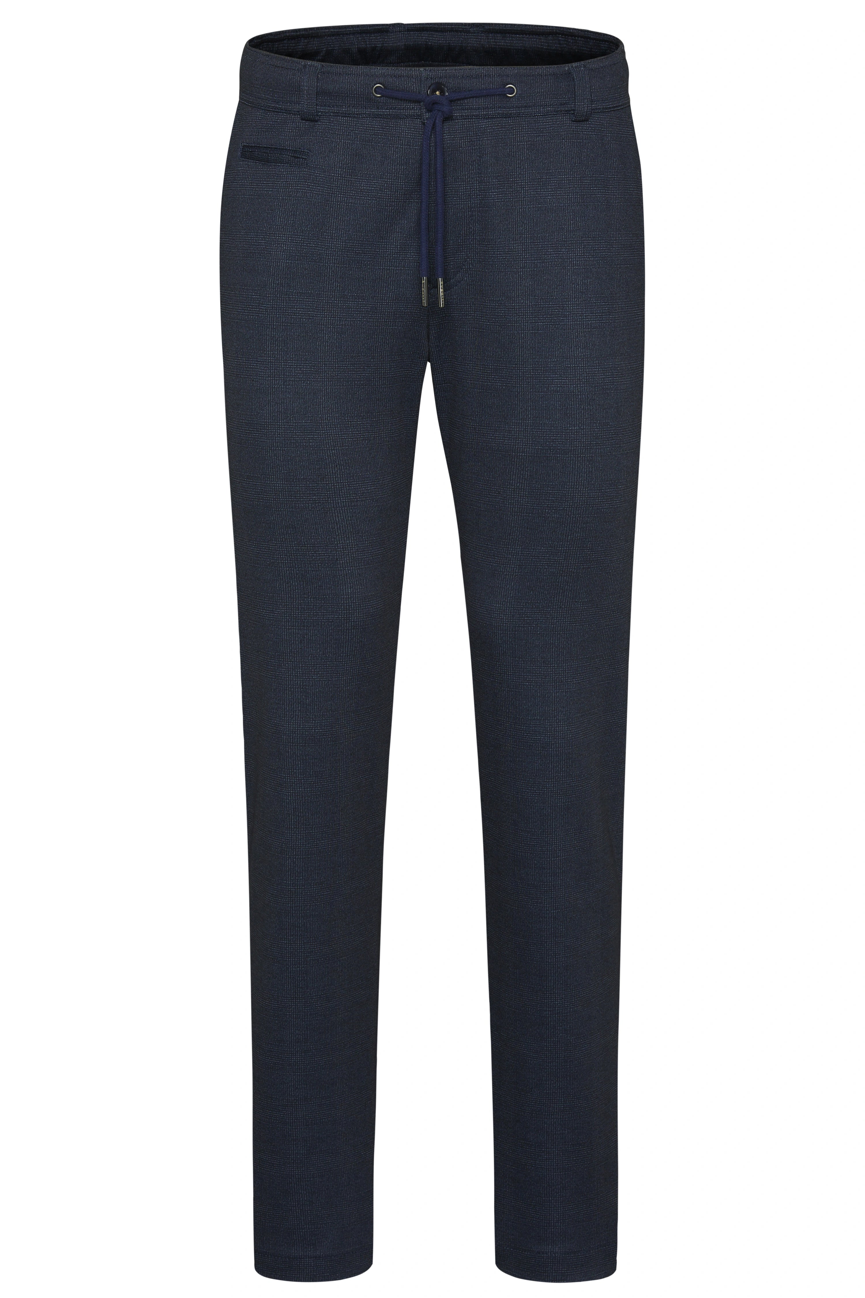 Donkerblauwe bugatti broek met trekkoord, casual design, buste-afbeelding.