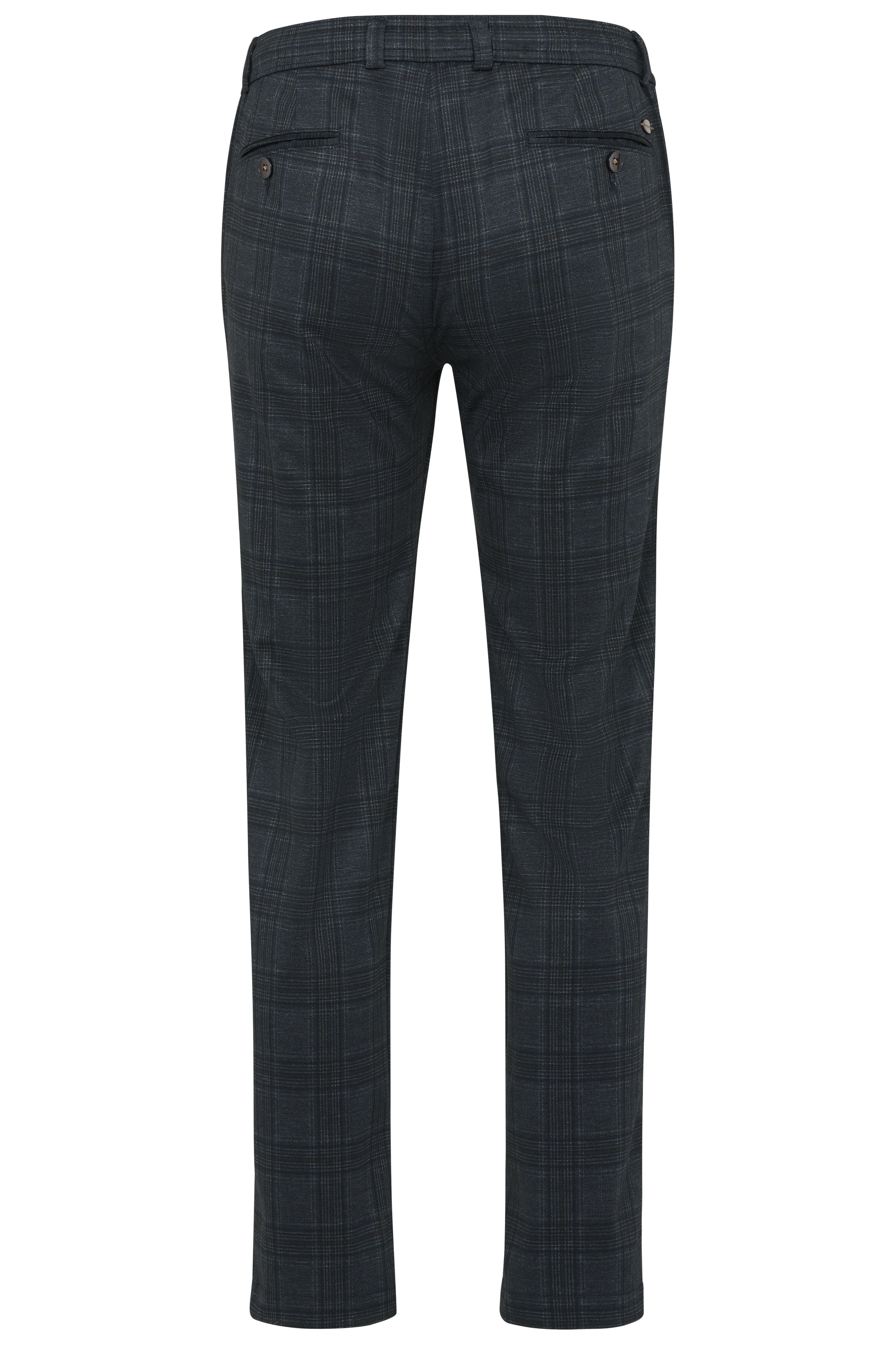 Elegante bugatti Hose in Grau mit Karomuster, Rückansicht, legeres Design, hochwertige Materialien.